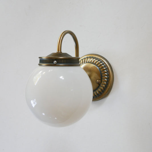 Vintage Brass Wall Sconce with Opal Glass Globe (4), Vintage Brass Wall LIghts, VIntage Brass and Globe Wall Lights, VIntage Brass Wall Sconce LIghts