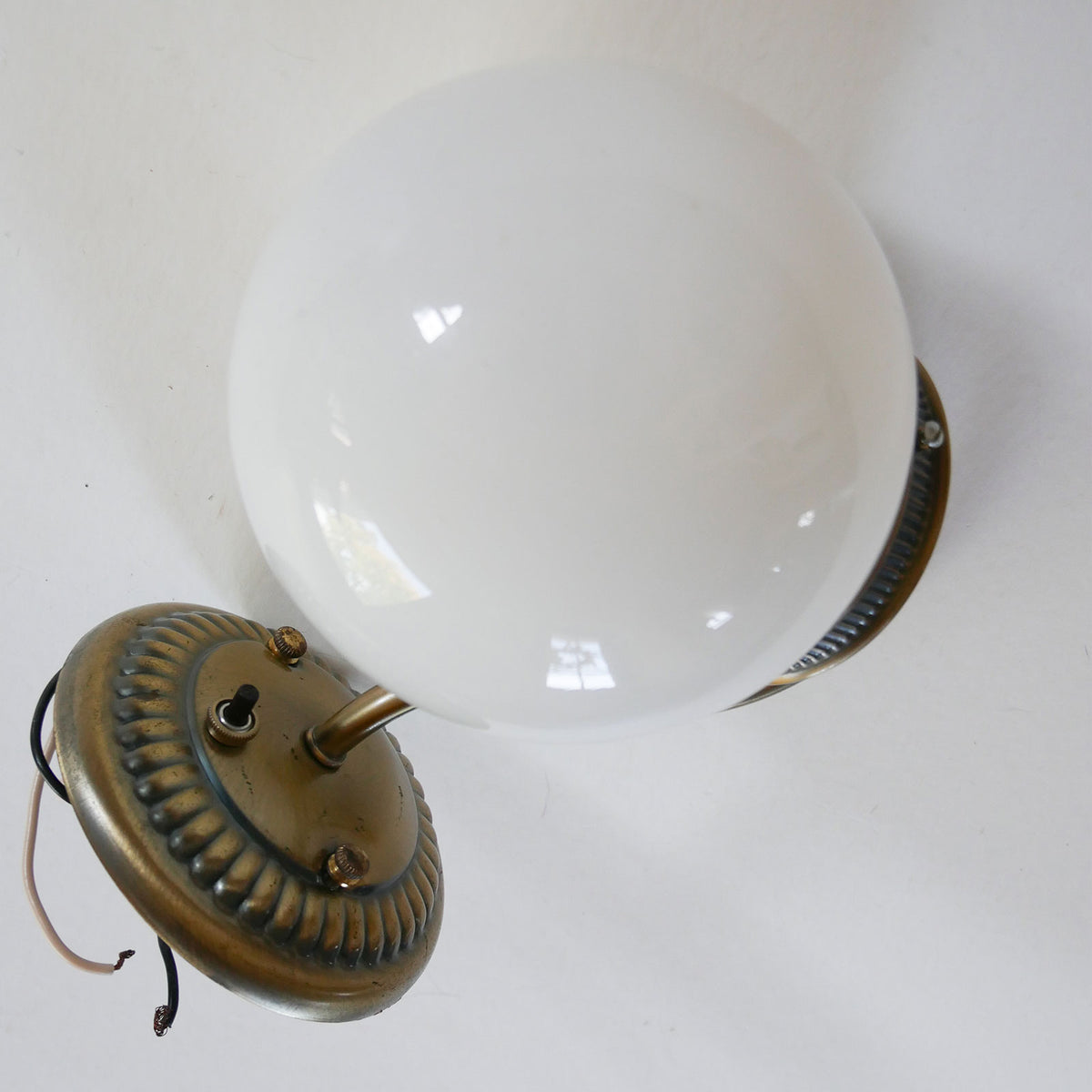 Vintage Brass Wall Sconce with Opal Glass Globe (4), Vintage Brass Wall LIghts, VIntage Brass and Globe Wall Lights, VIntage Brass Wall Sconce LIghts