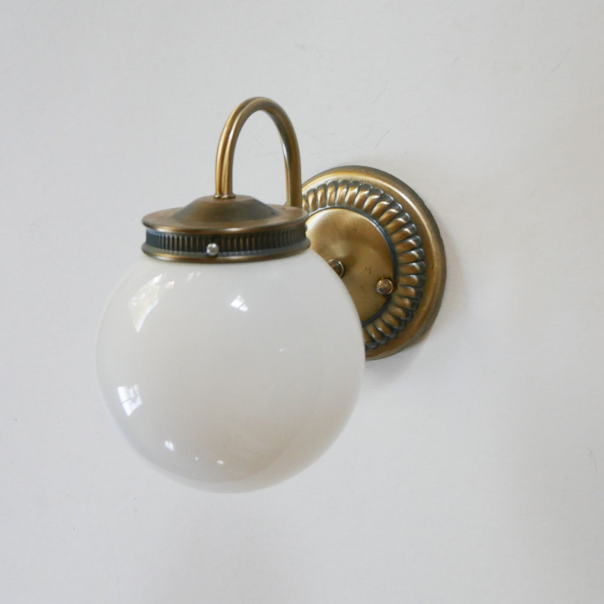 Vintage Brass Wall Sconce with Opal Glass Globe (4), Vintage Brass Wall LIghts, VIntage Brass and Globe Wall Lights, VIntage Brass Wall Sconce LIghts