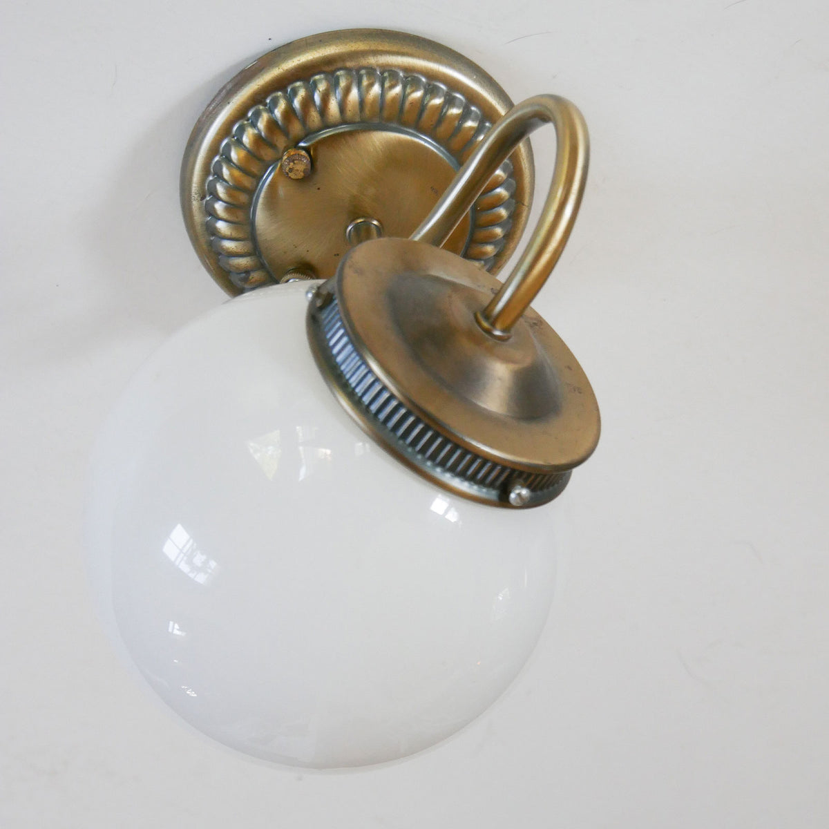 Vintage Brass Wall Sconce with Opal Glass Globe (4), Vintage Brass Wall LIghts, VIntage Brass and Globe Wall Lights, VIntage Brass Wall Sconce LIghts