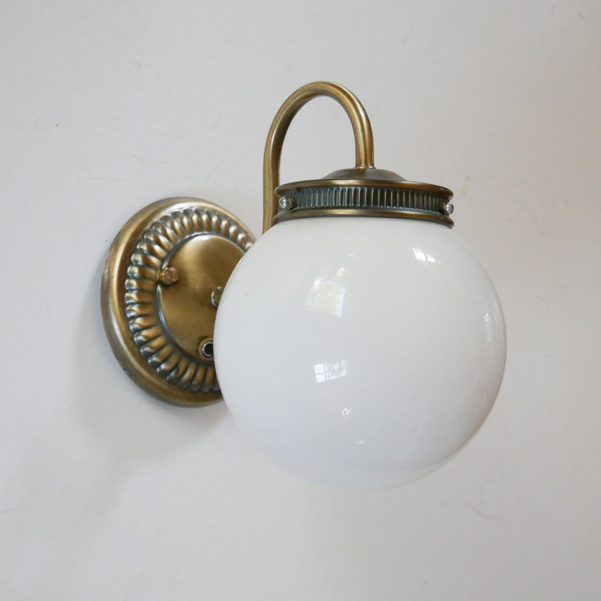 Vintage Brass Wall Sconce with Opal Glass Globe (4), Vintage Brass Wall LIghts, VIntage Brass and Globe Wall Lights, VIntage Brass Wall Sconce LIghts