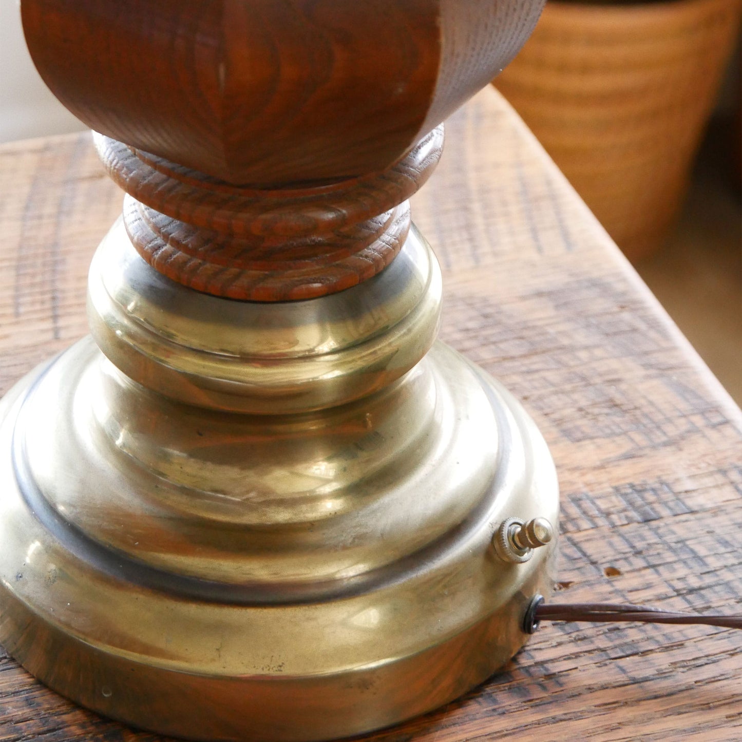 Vintage Wood Turned Table Lamp, Vintage Brass and Wood Table Lamp, Vintage Primitive Wood Table Lamp, Vintage Farmhouse Wood Table Lamp, Vintage Wood and Brass Lamp