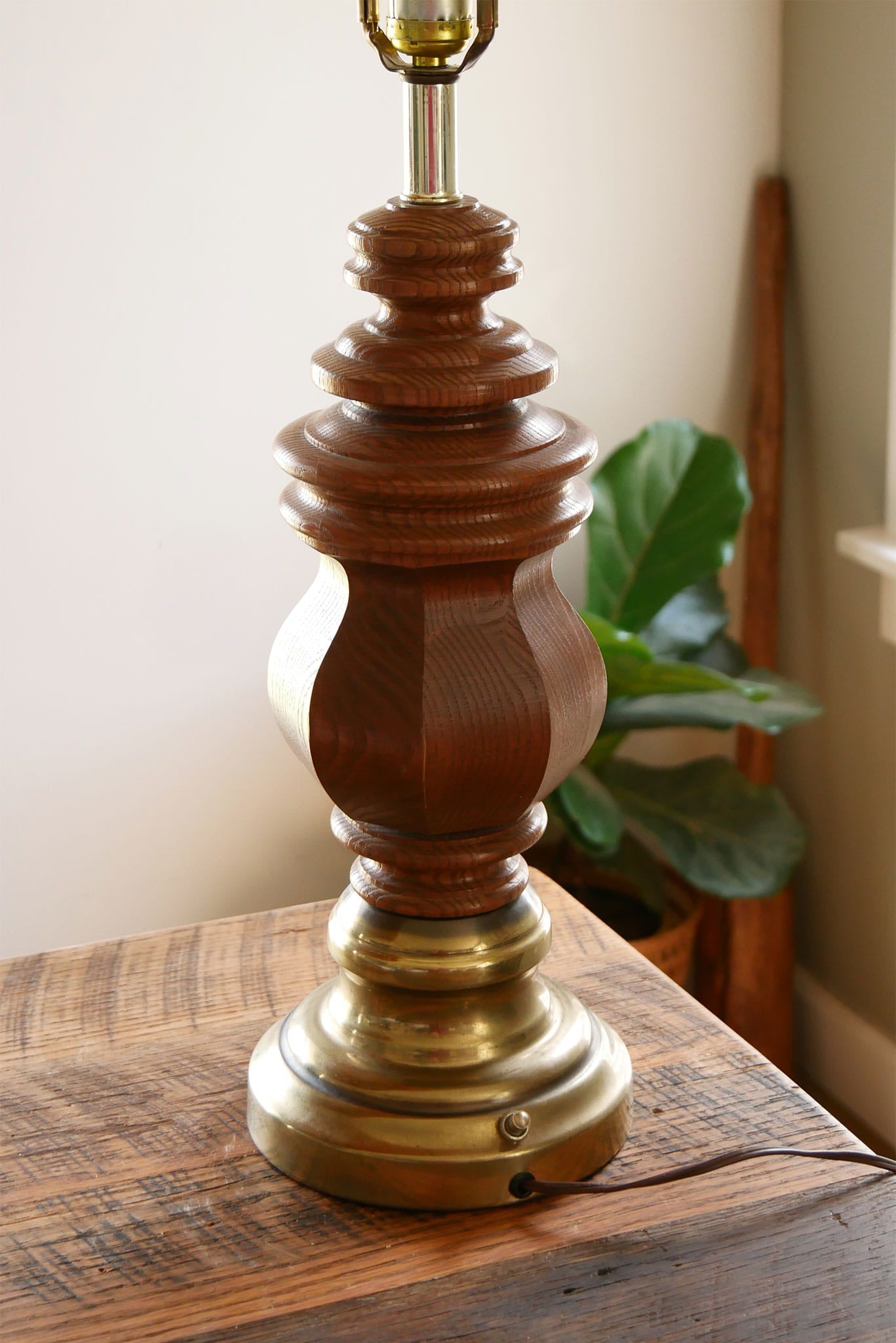 Vintage Wood Turned Table Lamp, Vintage Brass and Wood Table Lamp, Vintage Primitive Wood Table Lamp, Vintage Farmhouse Wood Table Lamp, Vintage Wood and Brass Lamp