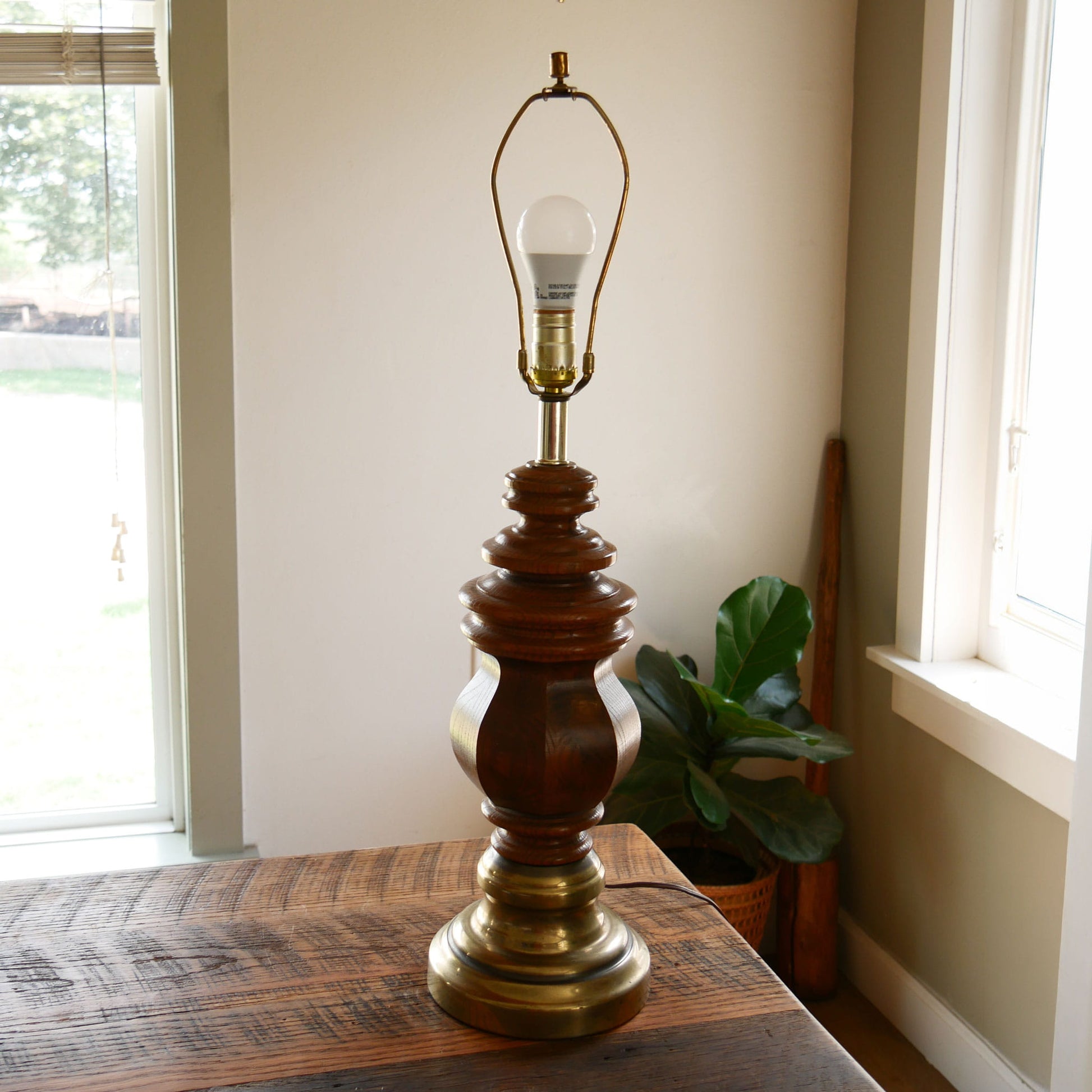 Vintage Wood Turned Table Lamp, Vintage Brass and Wood Table Lamp, Vintage Primitive Wood Table Lamp, Vintage Farmhouse Wood Table Lamp, Vintage Wood and Brass Lamp