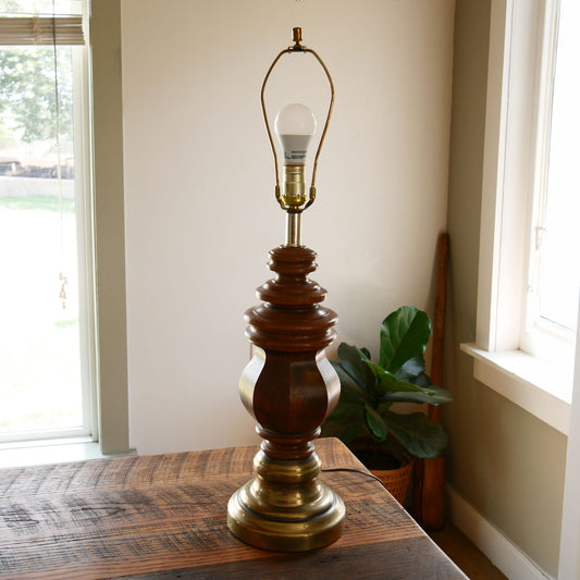 Vintage Wood Turned Table Lamp, Vintage Brass and Wood Table Lamp, Vintage Primitive Wood Table Lamp, Vintage Farmhouse Wood Table Lamp, Vintage Wood and Brass Lamp