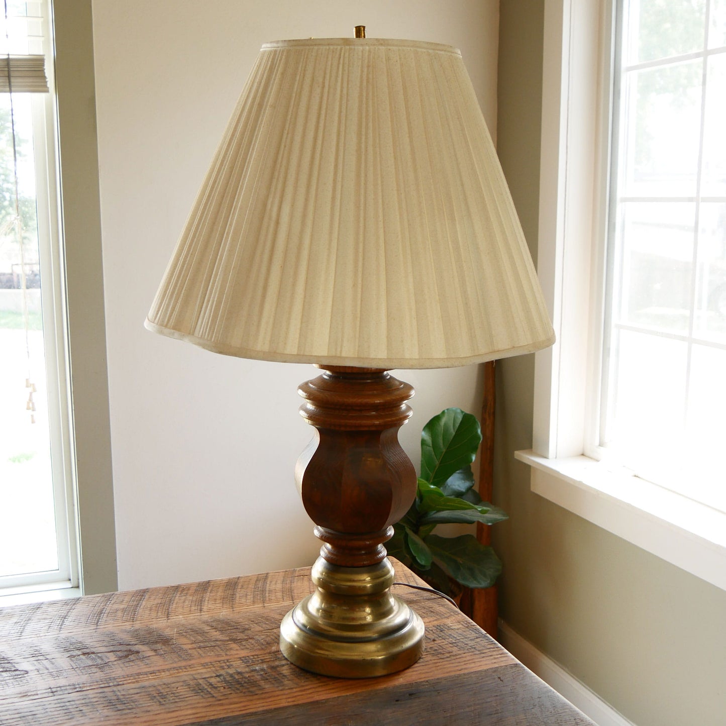 Vintage Wood Turned Table Lamp, Vintage Brass and Wood Table Lamp, Vintage Primitive Wood Table Lamp, Vintage Farmhouse Wood Table Lamp, Vintage Wood and Brass Lamp