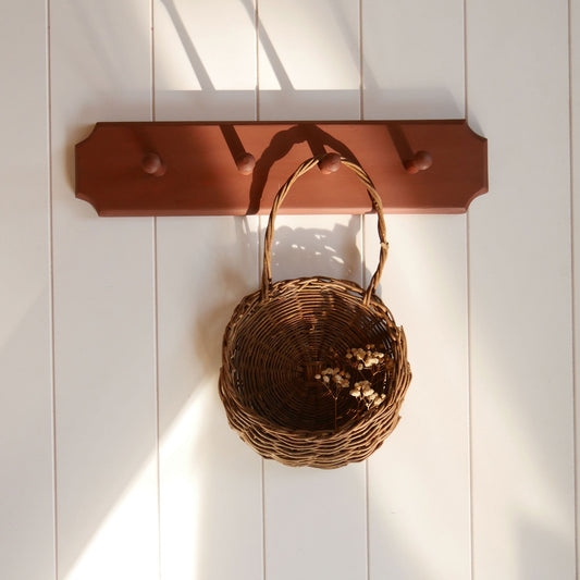 Brown Painted 4 Peg Hook Wall Rack, Vintage Home Decor, Vintage Peg Hook Rack