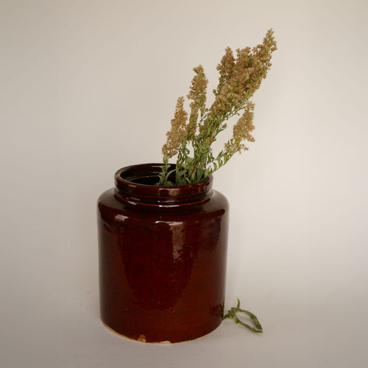 Vintage Brown Salt Glazed Stoneware Jar, Primitive Brown Stoneware, Vintage Brown Stoneware, Primitive Salt Glazed Stoneware, Vintage Salt Glazed Stoneware Crock, Brown Crock, Vintage Farmhouse Kitchen Stoneware