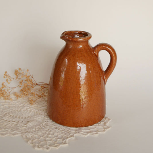 Brown Glazed Handled Pitcher Crock Vintage Farmhouse Crocks Vintage Farmhouse Stoneware Vintage Farmhouse Decor