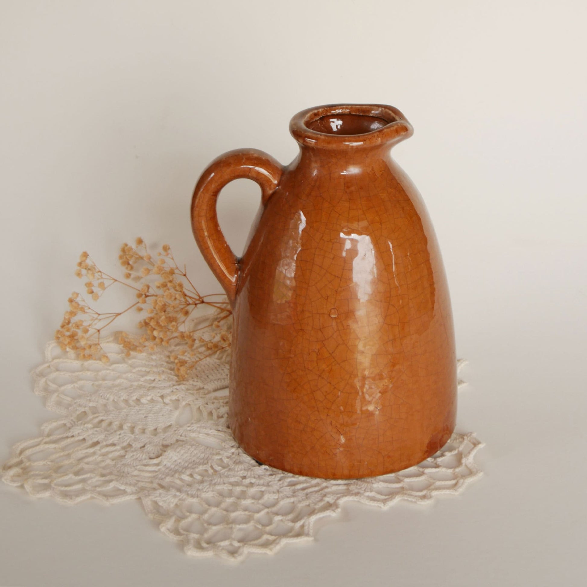 Brown Glazed Handled Pitcher Crock Vintage Farmhouse Crocks Vintage Farmhouse Stoneware Vintage Farmhouse Decor