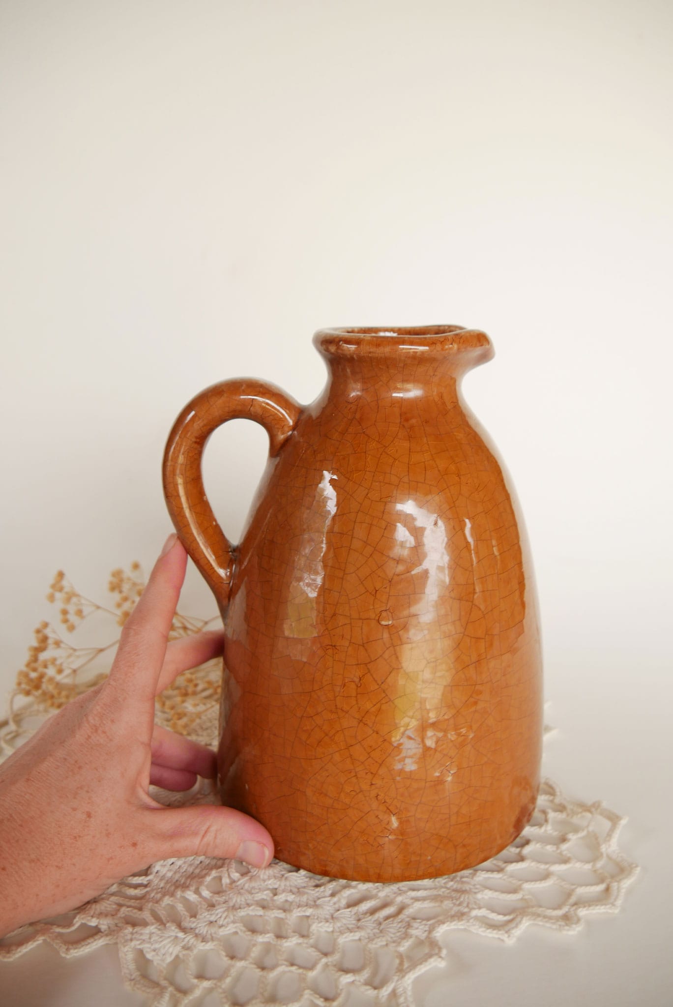 Brown Glazed Handled Pitcher Crock Vintage Farmhouse Crocks Vintage Farmhouse Stoneware Vintage Farmhouse Decor
