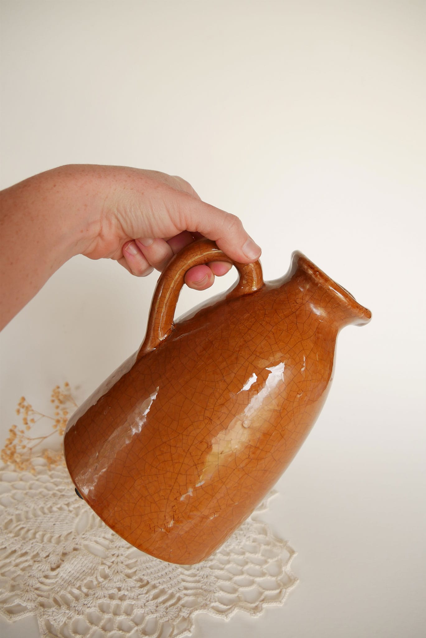 Brown Glazed Handled Pitcher Crock Vintage Farmhouse Crocks Vintage Farmhouse Stoneware Vintage Farmhouse Decor