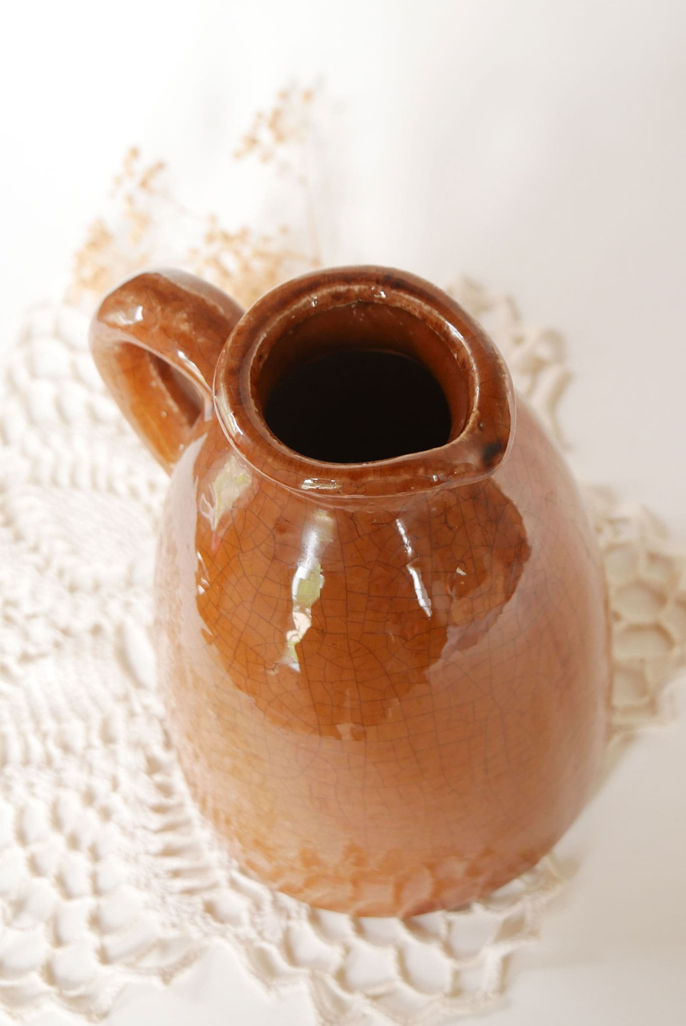 Brown Glazed Handled Pitcher Crock Vintage Farmhouse Crocks Vintage Farmhouse Stoneware Vintage Farmhouse Decor