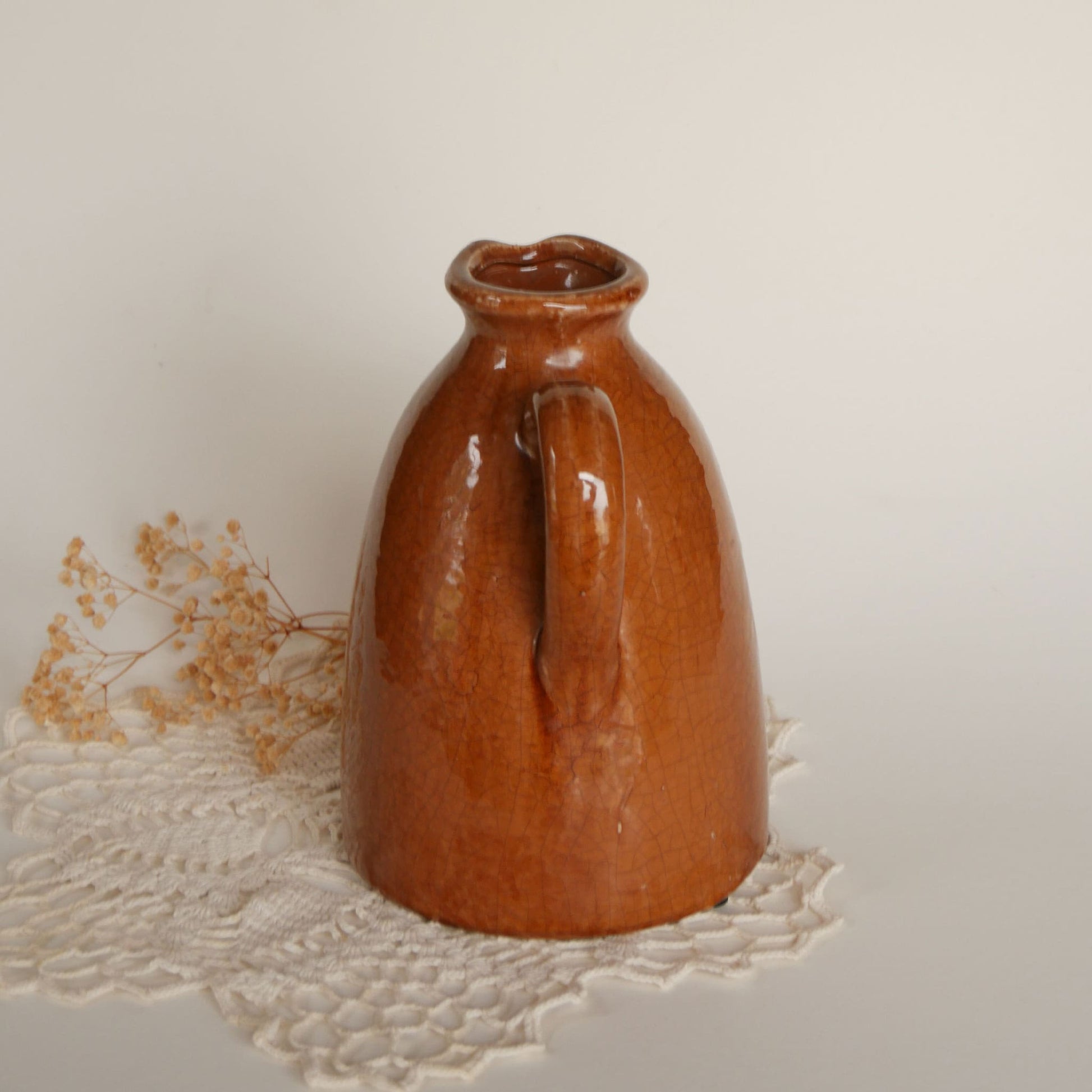 Brown Glazed Handled Pitcher Crock Vintage Farmhouse Crocks Vintage Farmhouse Stoneware Vintage Farmhouse Decor