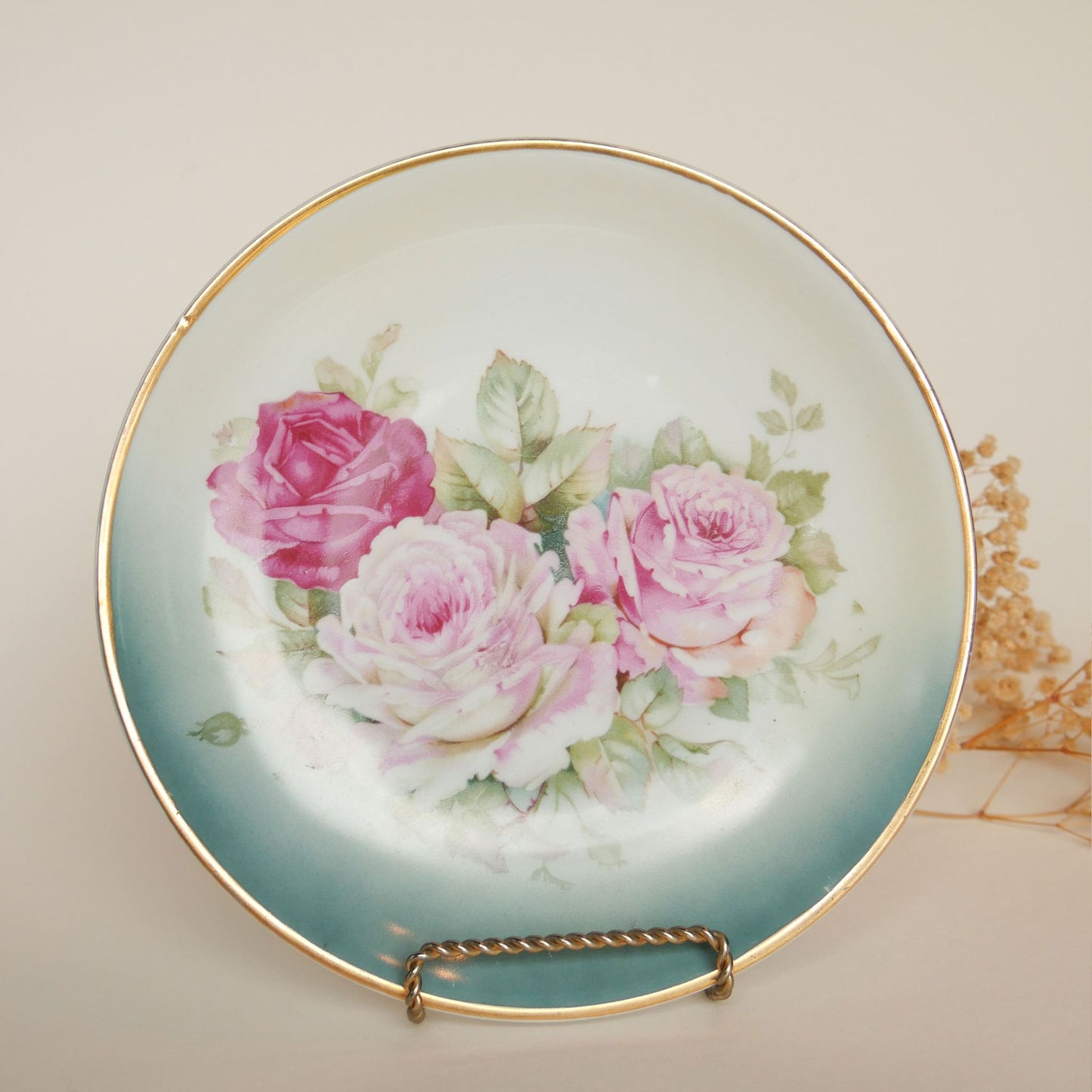 Vintage Pink Roses CT Altwasser Silsia 8in Plate, Vintage Floral Plate Wall