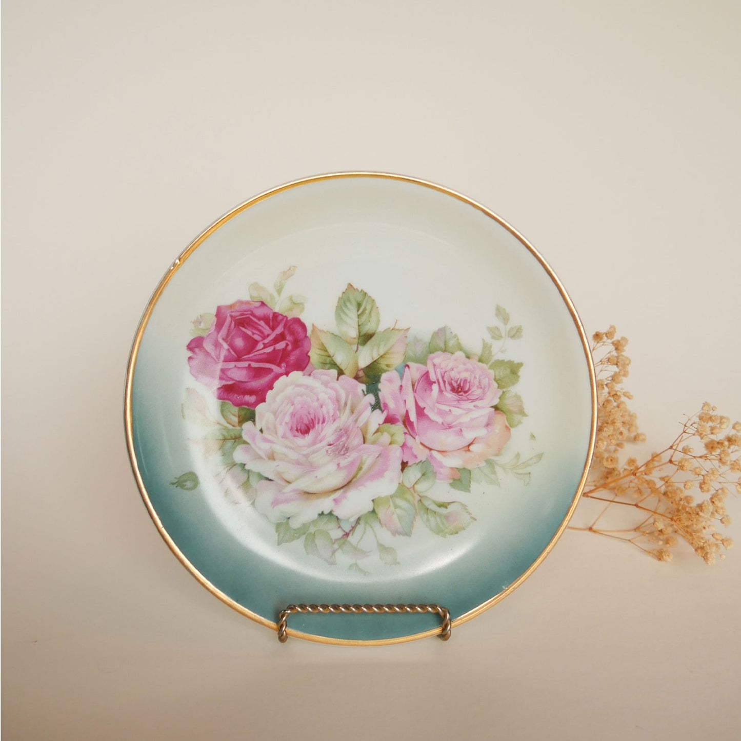Vintage Pink Roses CT Altwasser Silsia 8in Plate, Vintage Floral Plate Wall