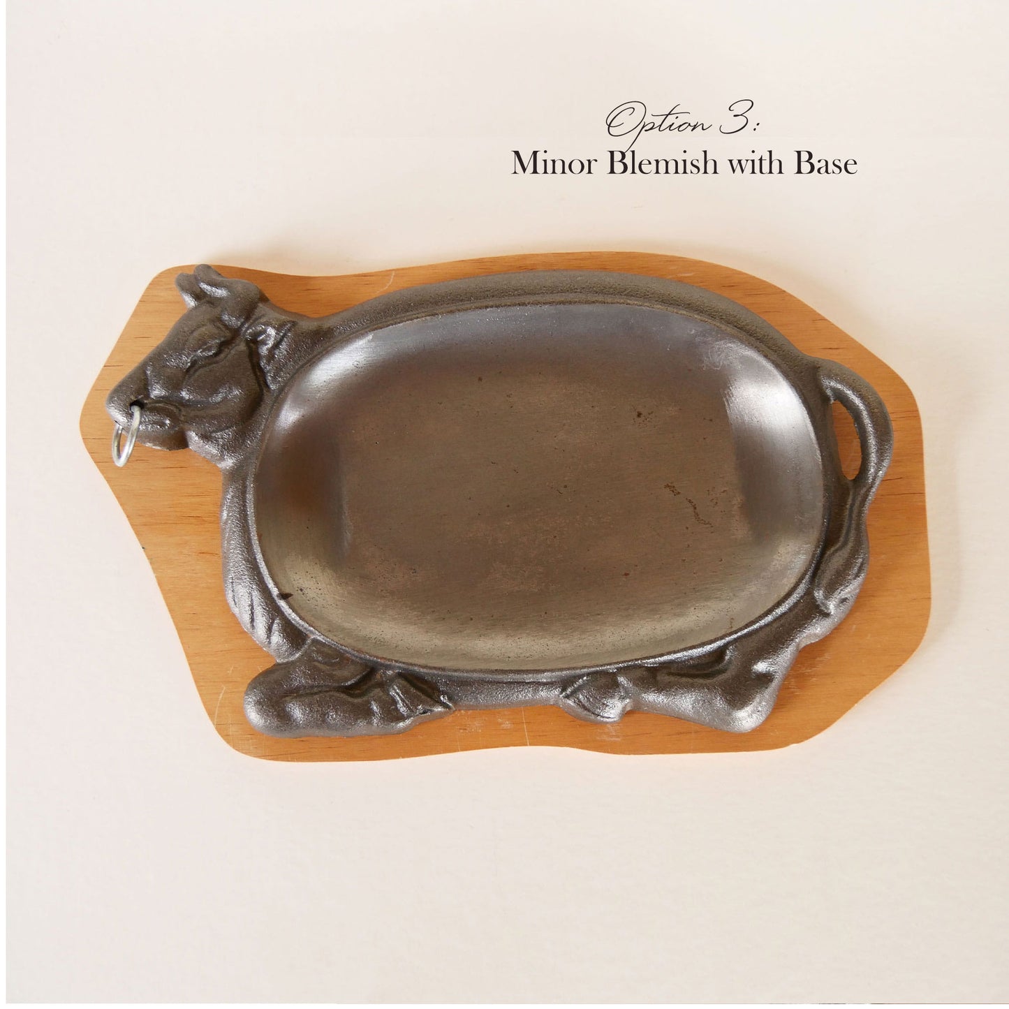 Cast Iron Bull Steak Plate with Wood Base, Vintage Western Cookware, Vintage Steak Plates, Vintage Bull Shaped Iron Plate, Bull Hot Plate, Vintage Bull Plate, VIntage Cast Iron Bull Plate