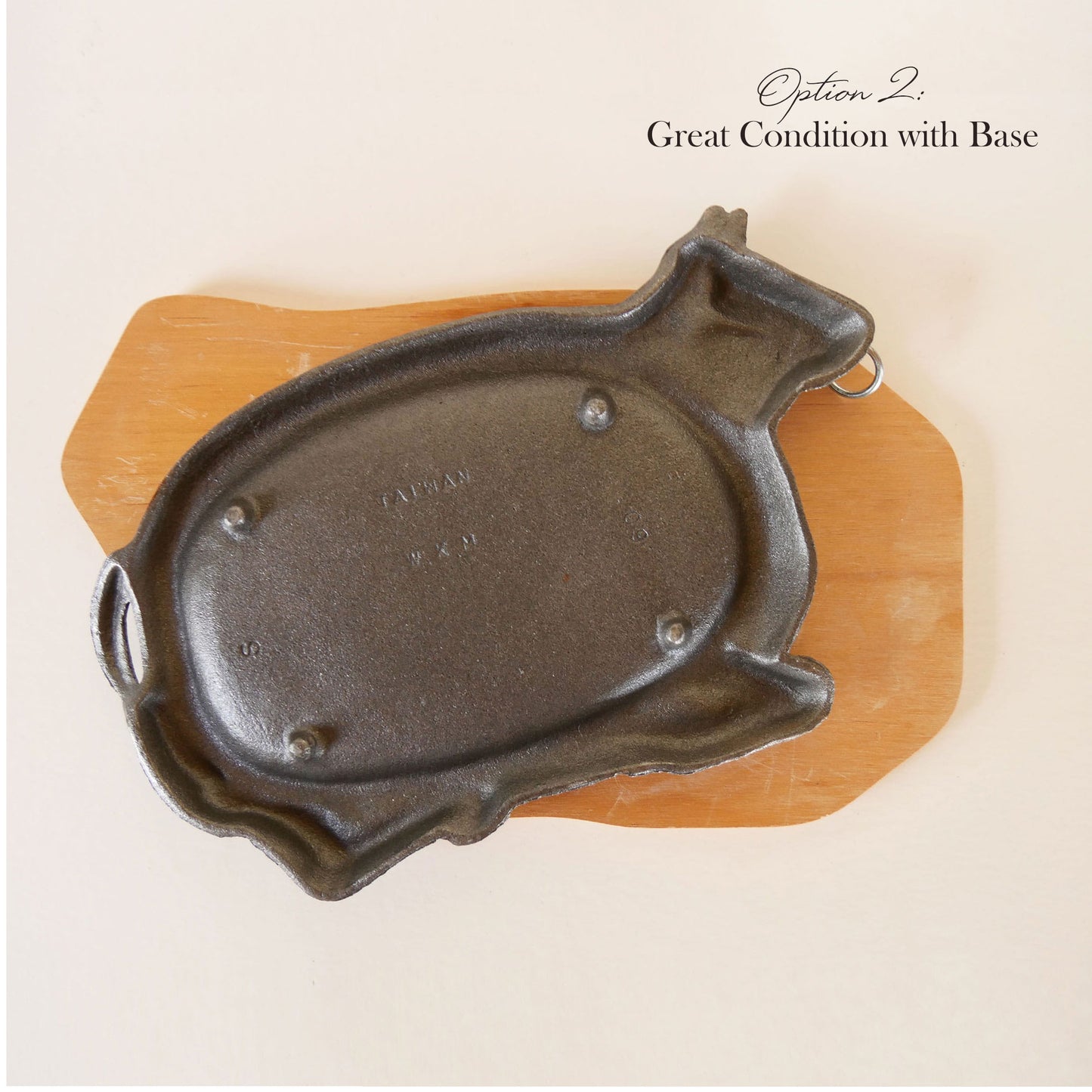 Cast Iron Bull Steak Plate with Wood Base, Vintage Western Cookware, Vintage Steak Plates, Vintage Bull Shaped Iron Plate, Bull Hot Plate, Vintage Bull Plate, VIntage Cast Iron Bull Plate