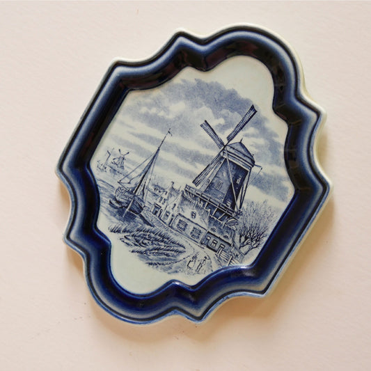 Vintage Blue and White Belgium Wall Plaque, Windmill & Ship Scene, Blue and White Delft Wall Decor, Vintage Blue and White Wall Plaque, Vintage Blue and White Delft Cottage Wall Decor