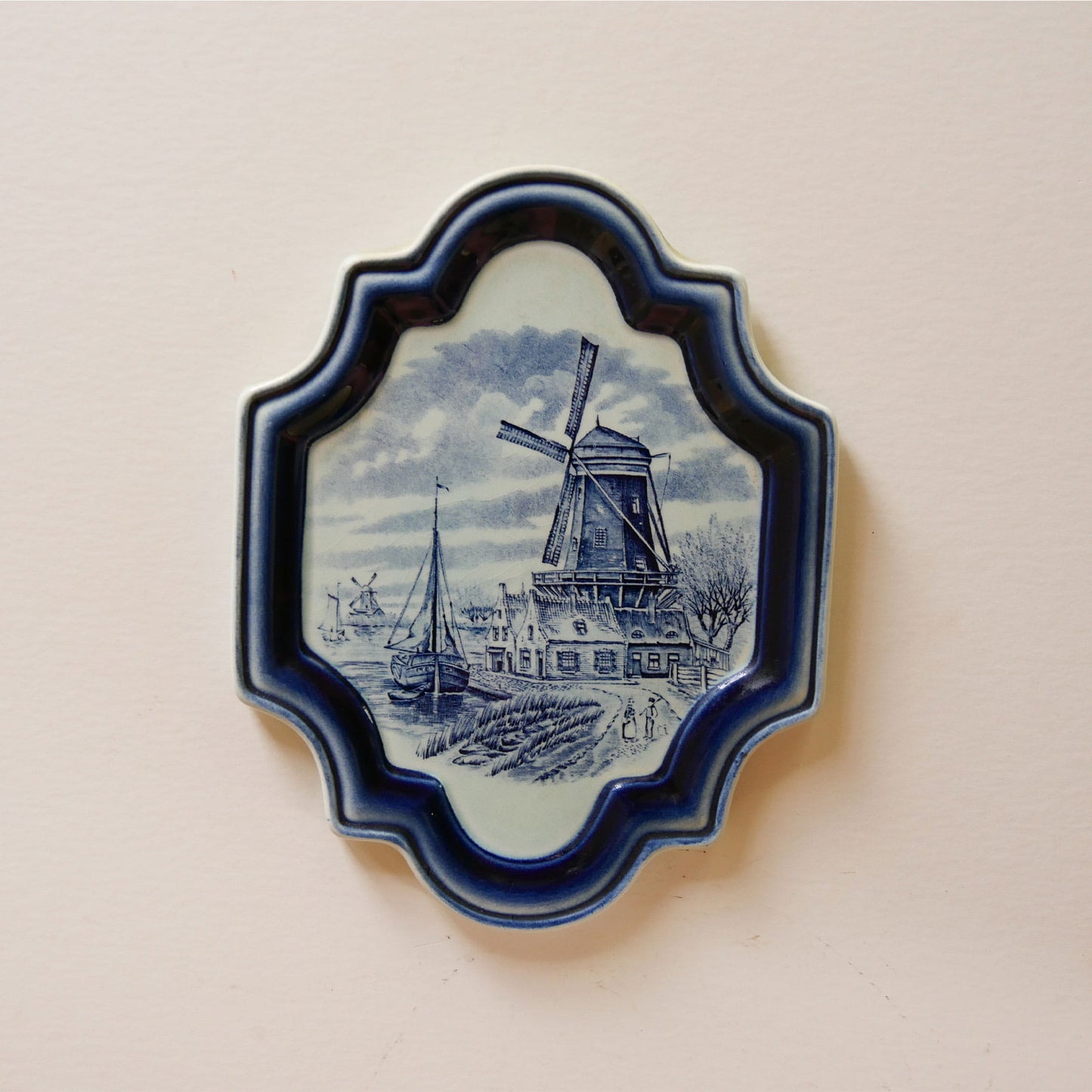 Vintage Blue and White Belgium Wall Plaque, Windmill & Ship Scene, Blue and White Delft Wall Decor, Vintage Blue and White Wall Plaque, Vintage Blue and White Delft Cottage Wall Decor