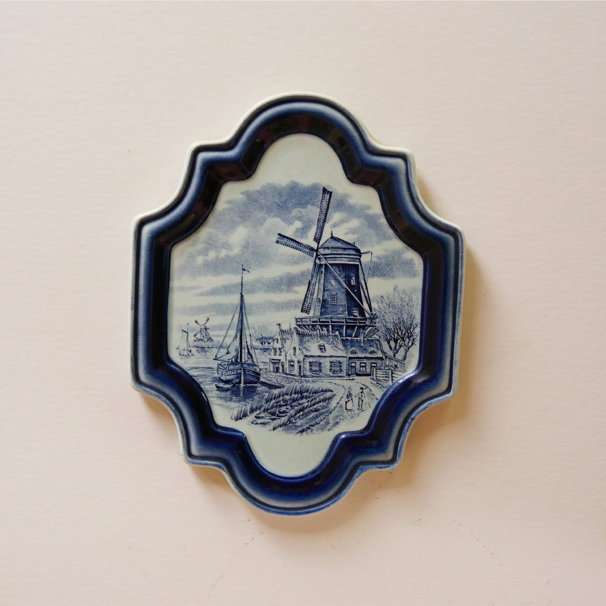 Vintage Blue and White Belgium Wall Plaque, Windmill & Ship Scene, Blue and White Delft Wall Decor, Vintage Blue and White Wall Plaque, Vintage Blue and White Delft Cottage Wall Decor