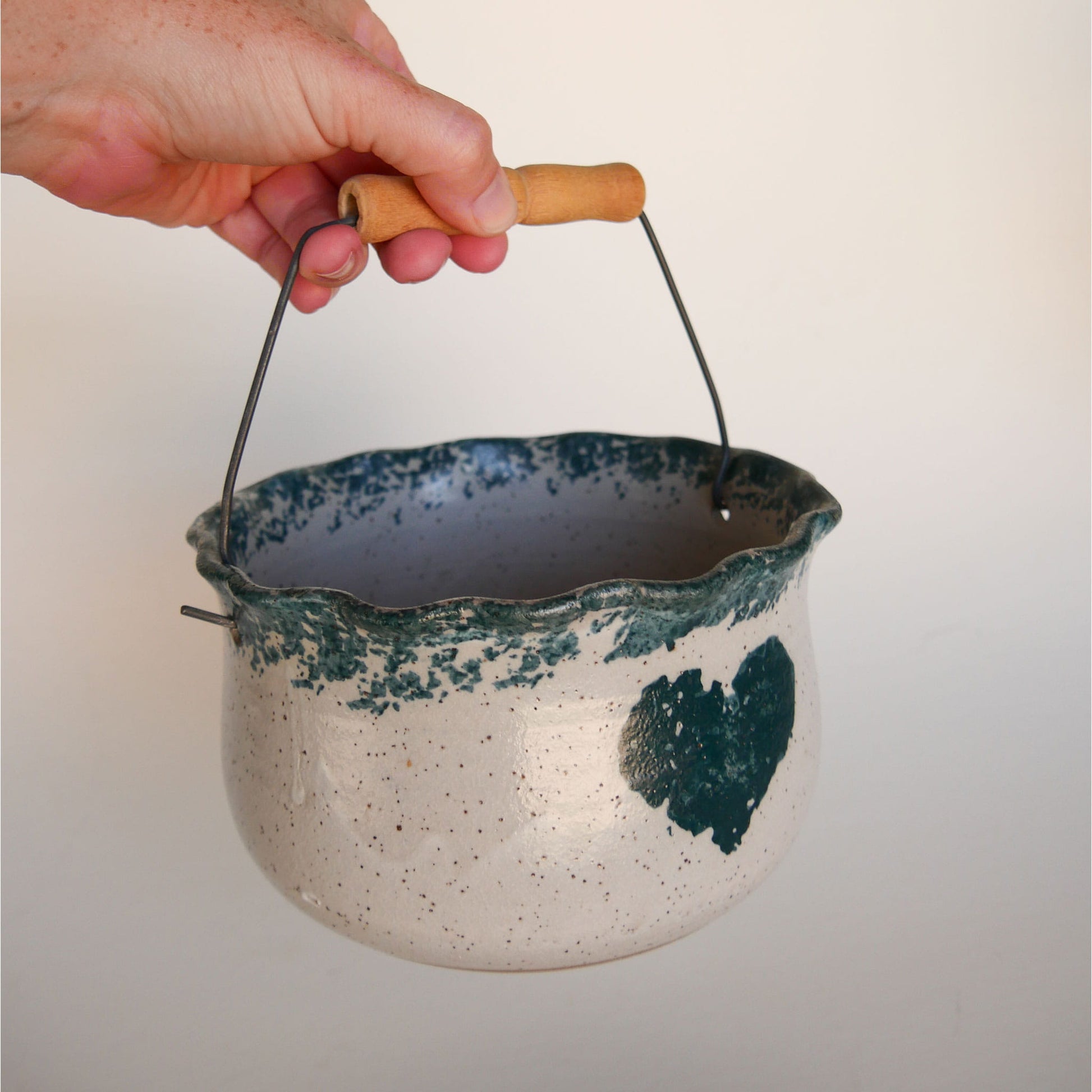 Vintage Blue Heart Ceramic Bowl with Handle, Farmhouse Pottery, Vintage Ceramic Heart Pottery, Vintage Heart Ceramic Basket, Vintage Blue Heart Pottery, Vintage Cottagecore Pottery, Vintage Farmhouse Cottage Pottery