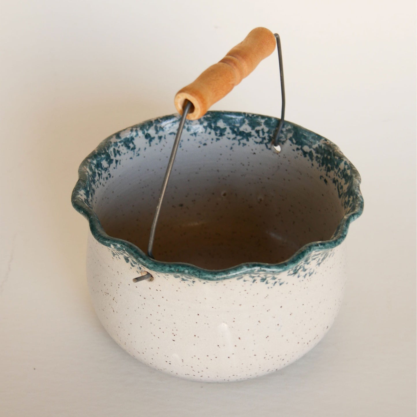 Vintage Blue Heart Ceramic Bowl with Handle, Farmhouse Pottery, Vintage Ceramic Heart Pottery, Vintage Heart Ceramic Basket, Vintage Blue Heart Pottery, Vintage Cottagecore Pottery, Vintage Farmhouse Cottage Pottery