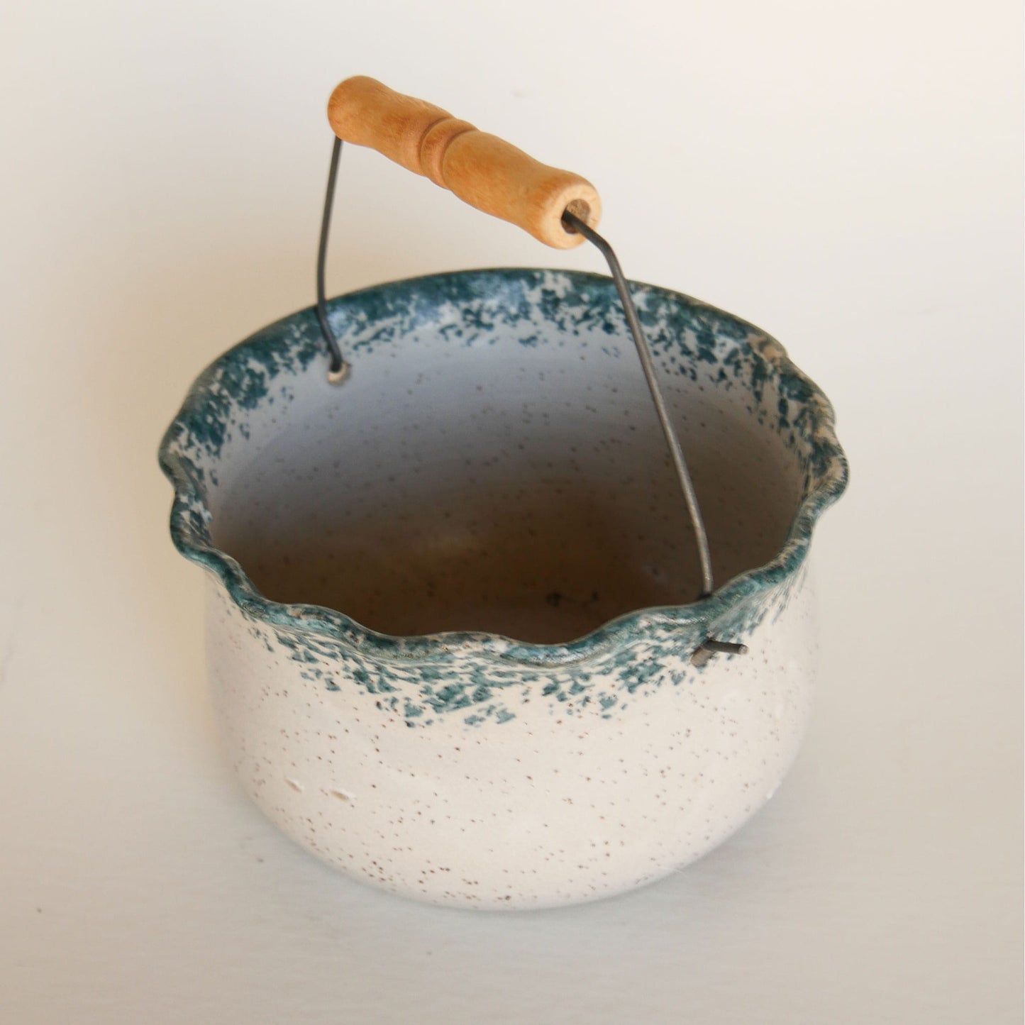 Vintage Blue Heart Ceramic Bowl with Handle, Farmhouse Pottery, Vintage Ceramic Heart Pottery, Vintage Heart Ceramic Basket, Vintage Blue Heart Pottery, Vintage Cottagecore Pottery, Vintage Farmhouse Cottage Pottery