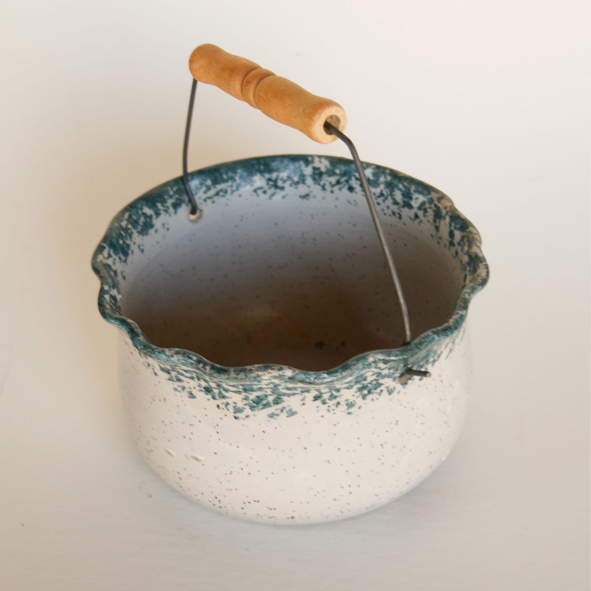 Vintage Blue Heart Ceramic Bowl with Handle, Farmhouse Pottery, Vintage Ceramic Heart Pottery, Vintage Heart Ceramic Basket, Vintage Blue Heart Pottery, Vintage Cottagecore Pottery, Vintage Farmhouse Cottage Pottery