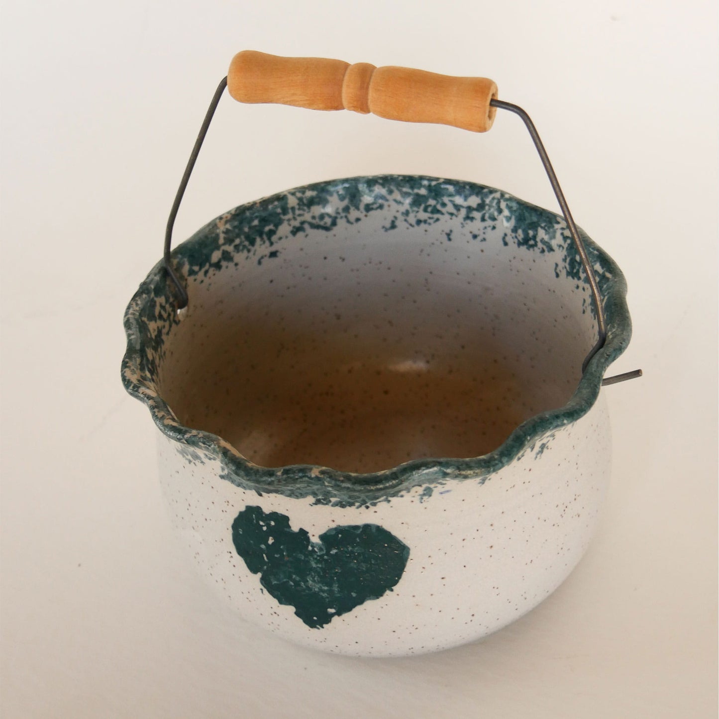 Vintage Blue Heart Ceramic Bowl with Handle, Farmhouse Pottery, Vintage Ceramic Heart Pottery, Vintage Heart Ceramic Basket, Vintage Blue Heart Pottery, Vintage Cottagecore Pottery, Vintage Farmhouse Cottage Pottery