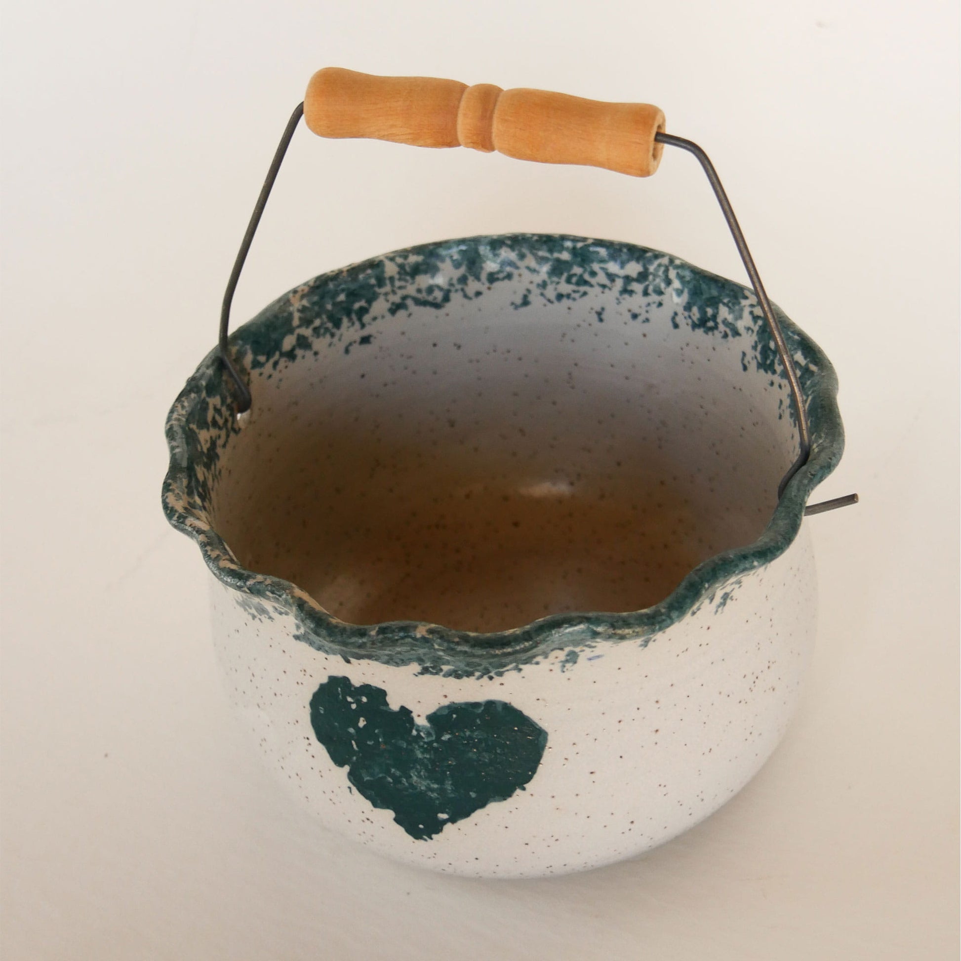Vintage Blue Heart Ceramic Bowl with Handle, Farmhouse Pottery, Vintage Ceramic Heart Pottery, Vintage Heart Ceramic Basket, Vintage Blue Heart Pottery, Vintage Cottagecore Pottery, Vintage Farmhouse Cottage Pottery
