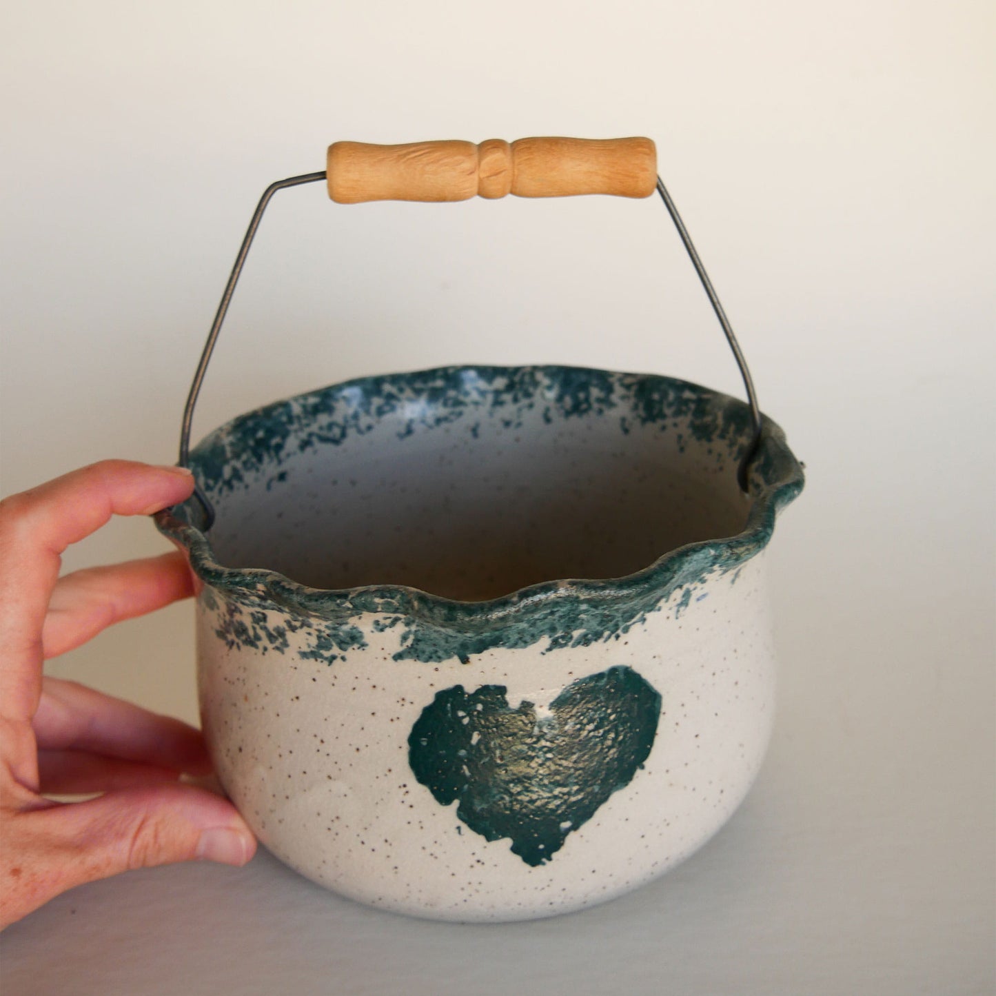 Vintage Blue Heart Ceramic Bowl with Handle, Farmhouse Pottery, Vintage Ceramic Heart Pottery, Vintage Heart Ceramic Basket, Vintage Blue Heart Pottery, Vintage Cottagecore Pottery, Vintage Farmhouse Cottage Pottery