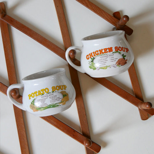 Vintage Potato and Chicken Noodle Soup Mugs, Vintage Ceramic Potato Soup Recipe Mug, Vintage Chicken Noodle Soup Recipe Mug, Vintage Home Decor, Vintage Kitchen Decor