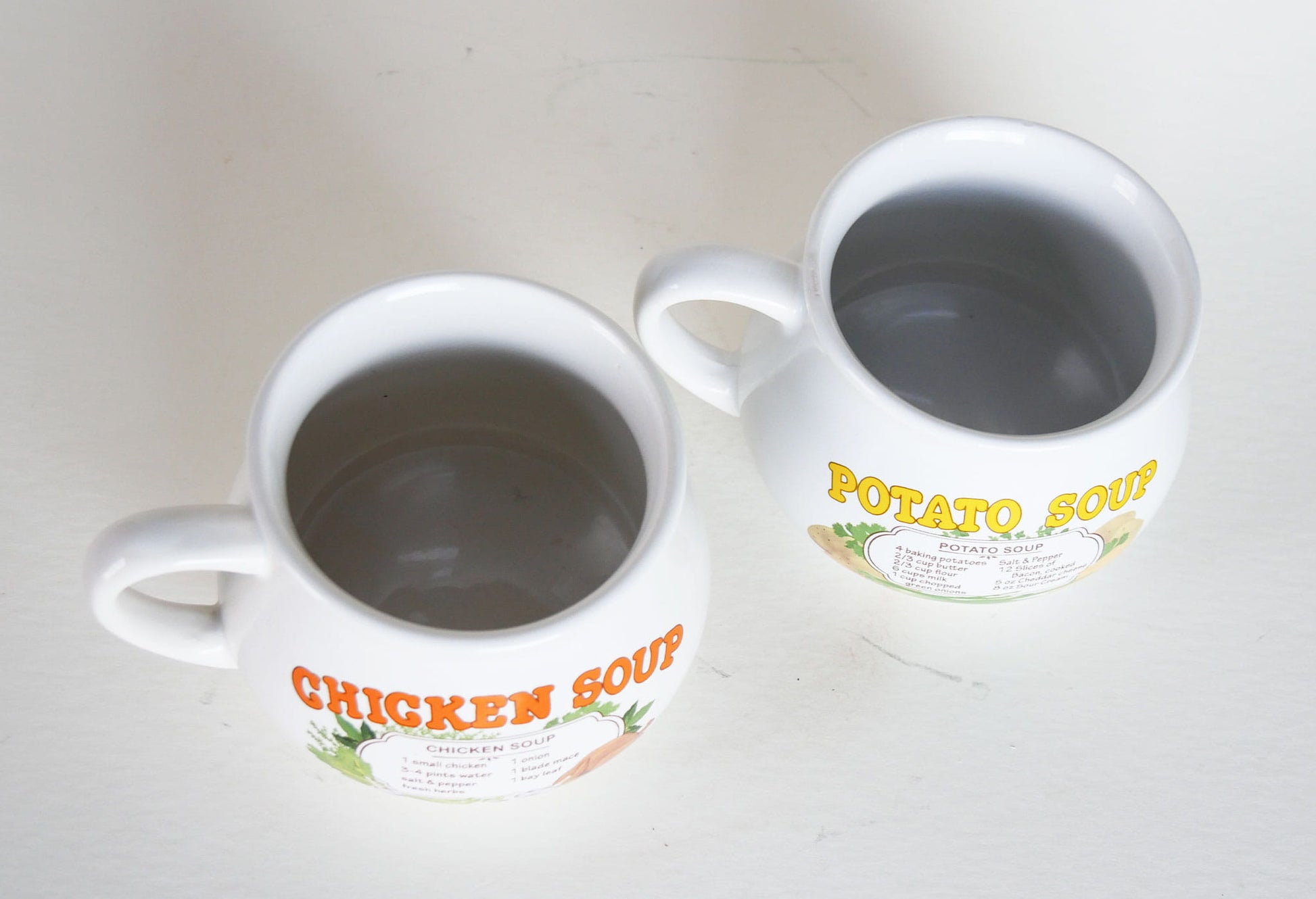 Vintage Potato and Chicken Noodle Soup Mugs, Vintage Ceramic Potato Soup Recipe Mug, Vintage Chicken Noodle Soup Recipe Mug, Vintage Home Decor, Vintage Kitchen Decor