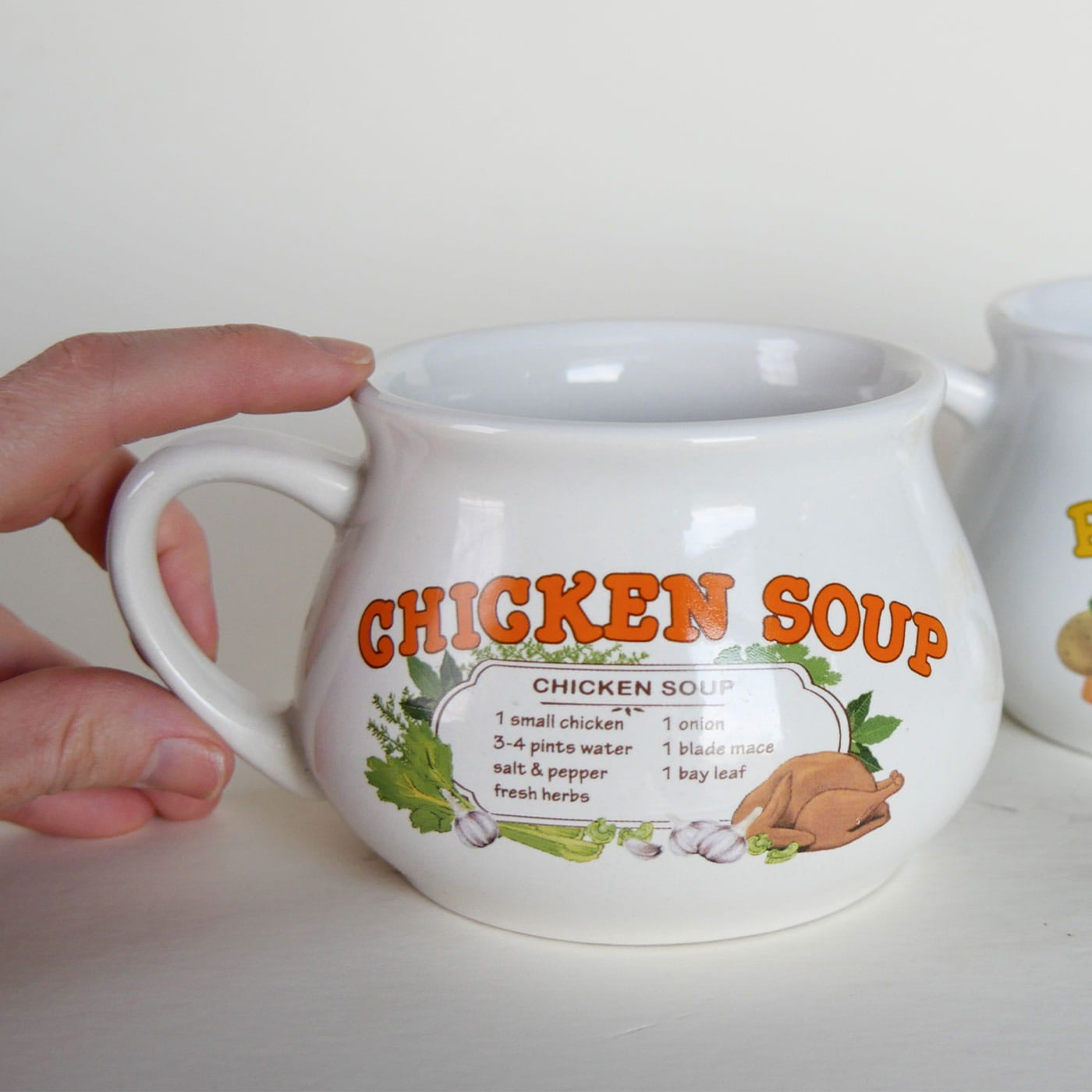 Vintage Potato and Chicken Noodle Soup Mugs, Vintage Ceramic Potato Soup Recipe Mug, Vintage Chicken Noodle Soup Recipe Mug, Vintage Home Decor, Vintage Kitchen Decor