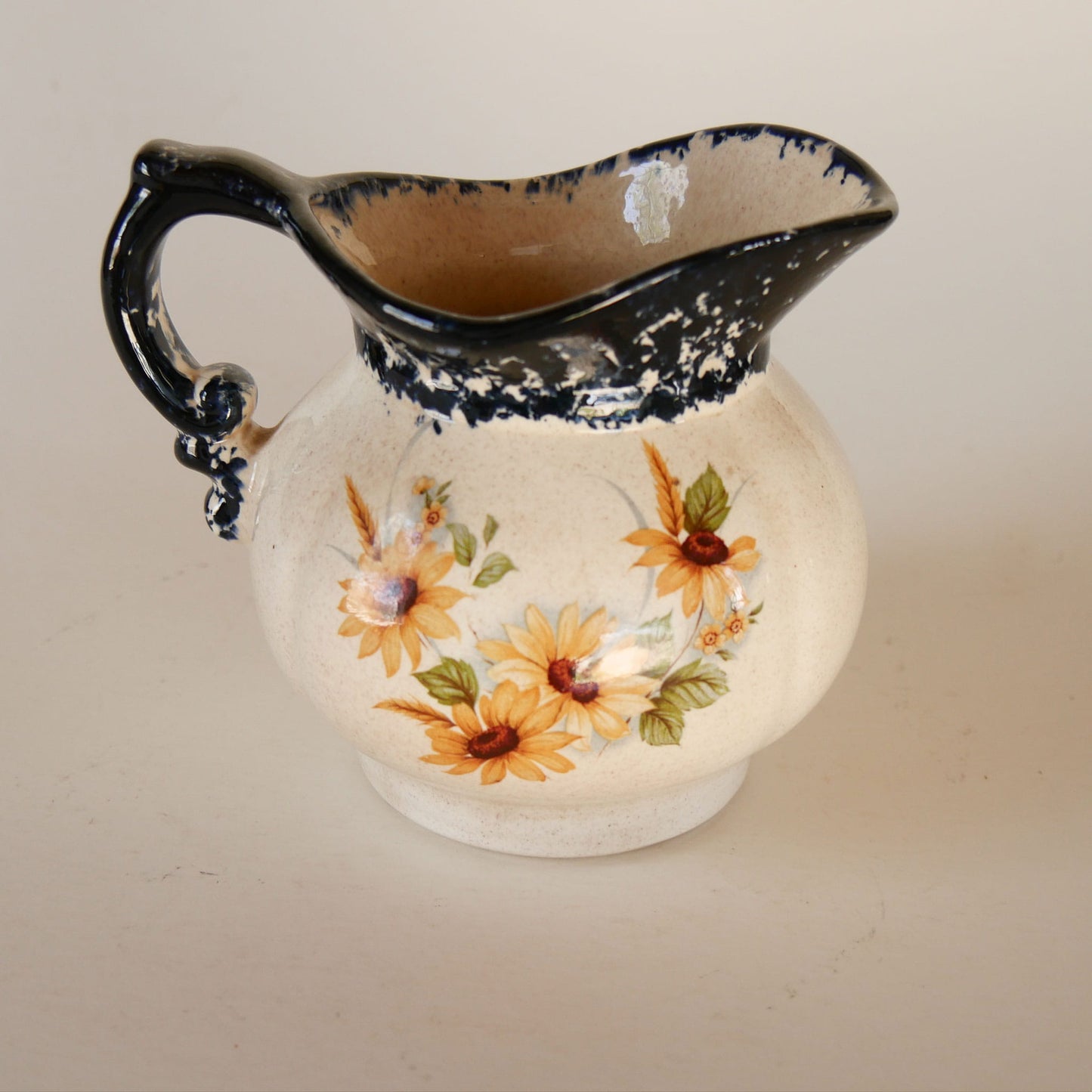 Vintage Sunflower Pitcher, Country Kitchen Decor, Sunflower Stoneware, Vintage Yellow Flower Pitcher, Vintage Mini Sunflower Pitcher, Vintage Flower Pitcher, Vintage COuntry Kitchen Stoneware