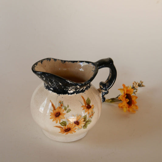 Vintage Sunflower Pitcher, Country Kitchen Decor, Sunflower Stoneware, Vintage Yellow Flower Pitcher, Vintage Mini Sunflower Pitcher, Vintage Flower Pitcher, Vintage COuntry Kitchen Stoneware