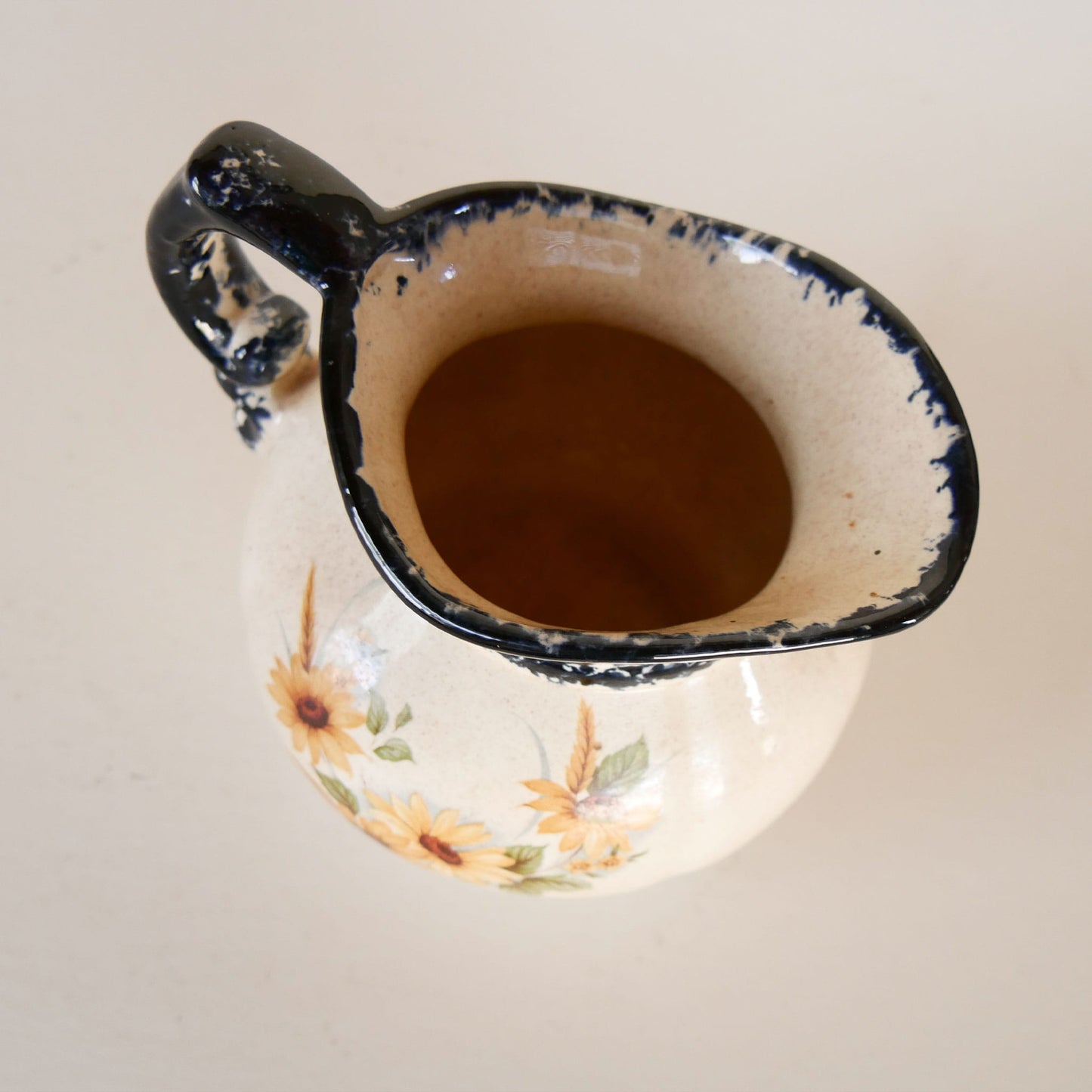 Vintage Sunflower Pitcher, Country Kitchen Decor, Sunflower Stoneware, Vintage Yellow Flower Pitcher, Vintage Mini Sunflower Pitcher, Vintage Flower Pitcher, Vintage COuntry Kitchen Stoneware