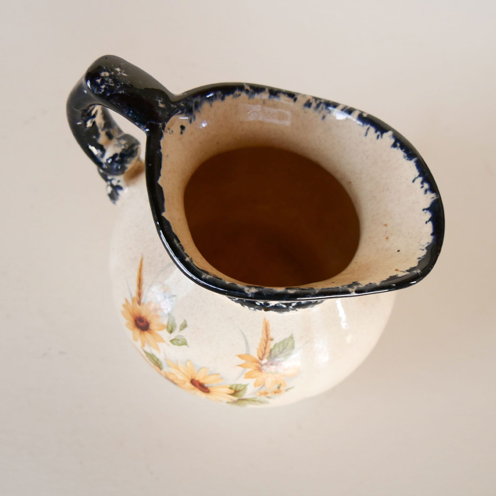 Vintage Sunflower Pitcher, Country Kitchen Decor, Sunflower Stoneware, Vintage Yellow Flower Pitcher, Vintage Mini Sunflower Pitcher, Vintage Flower Pitcher, Vintage COuntry Kitchen Stoneware