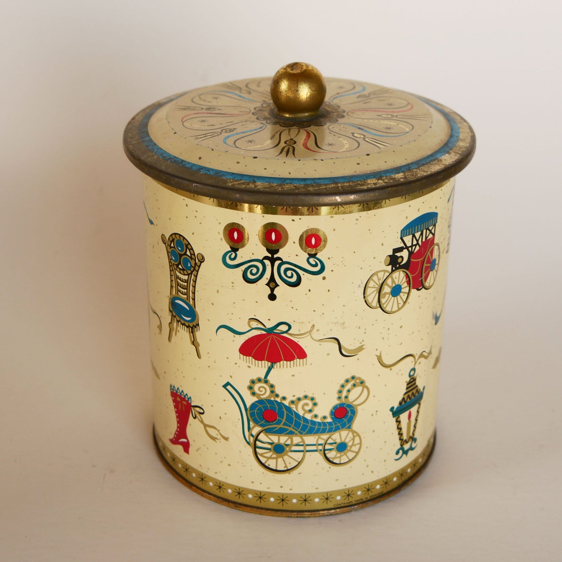 1960s Baret Ware Tin Canister, Vintage Circus Container, Vintage England Tin, Vintage Whimsical Decor, Vintage Whimsical Tin Container