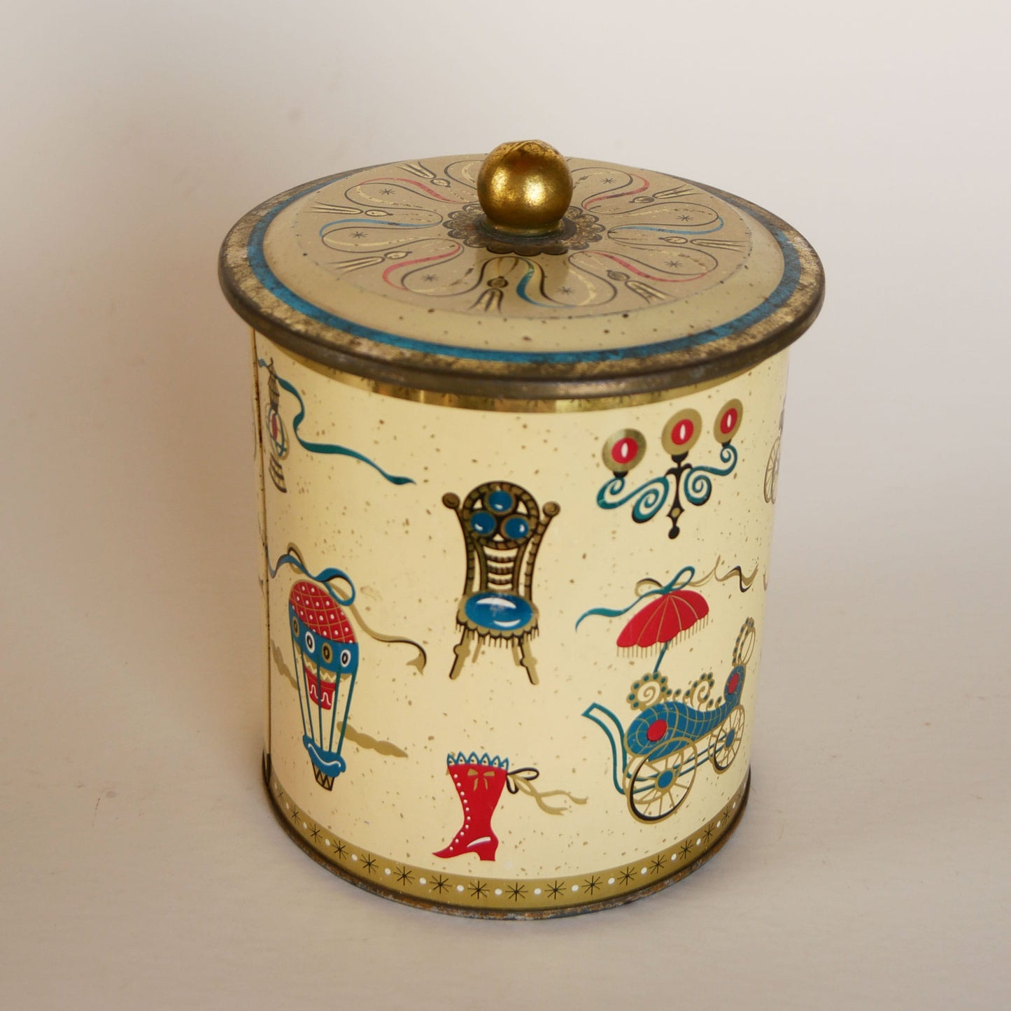 1960s Baret Ware Tin Canister, Vintage Circus Container, Vintage England Tin, Vintage Whimsical Decor, Vintage Whimsical Tin Container