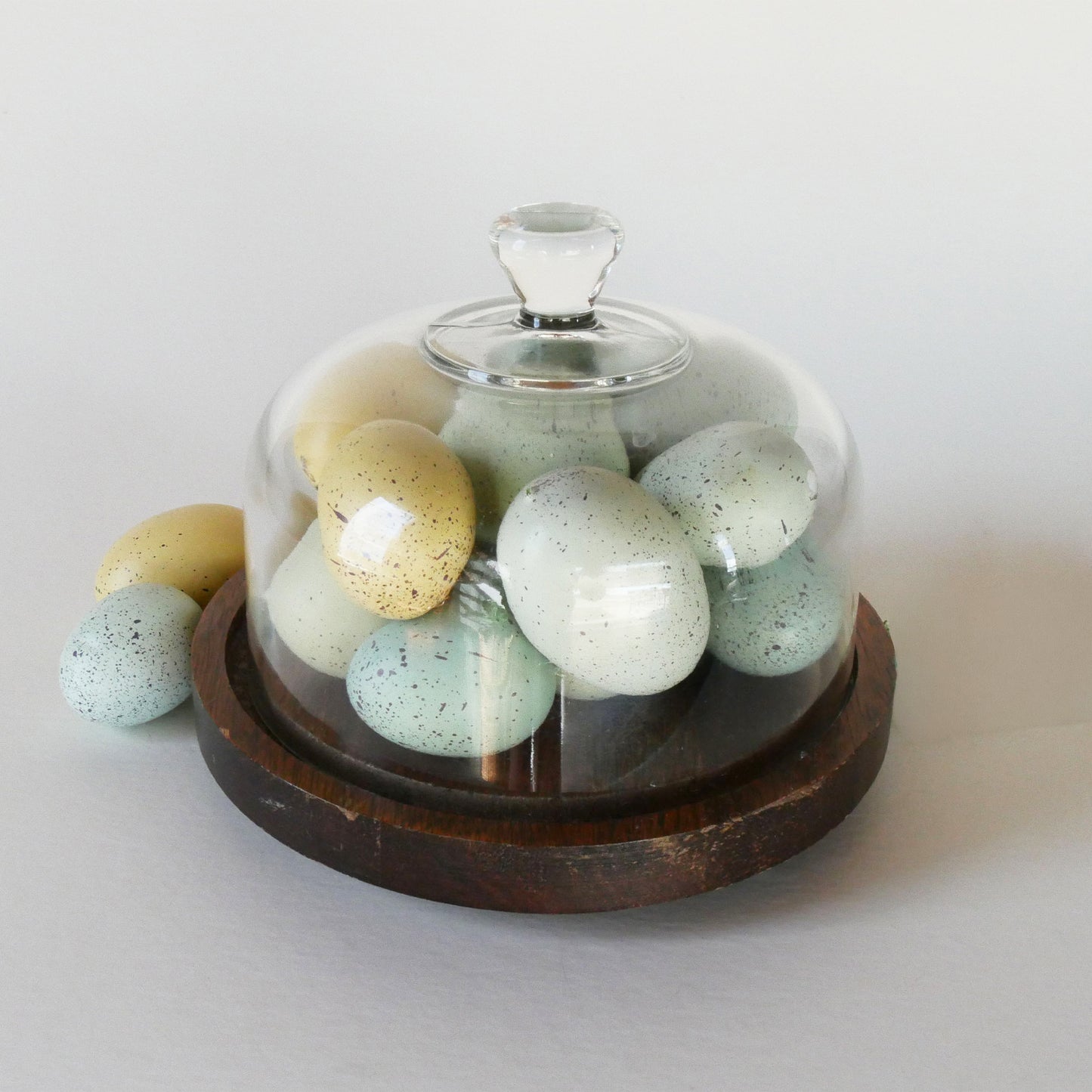 Vintage Wood 6in Cheese Board with Glass Cloche, Small Vintage Cloche, Small Wood Cloche, Wood and Glass Cloche, Vintage Kitchen Decor, Vintage Cottage Kitchen Decor, Vintage COttagecore Kitchen Decor, Vintage Wood Cheeseboard