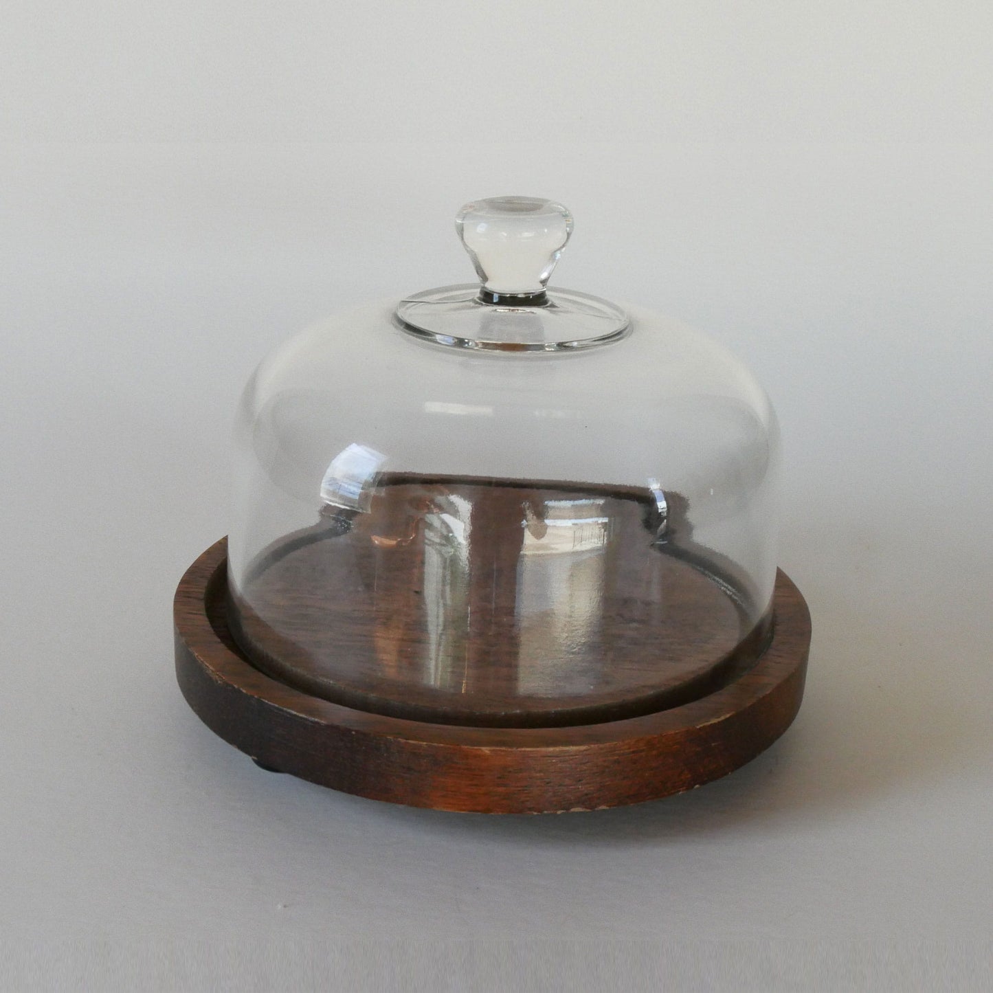 Vintage Wood 6in Cheese Board with Glass Cloche, Small Vintage Cloche, Small Wood Cloche, Wood and Glass Cloche, Vintage Kitchen Decor, Vintage Cottage Kitchen Decor, Vintage COttagecore Kitchen Decor, Vintage Wood Cheeseboard
