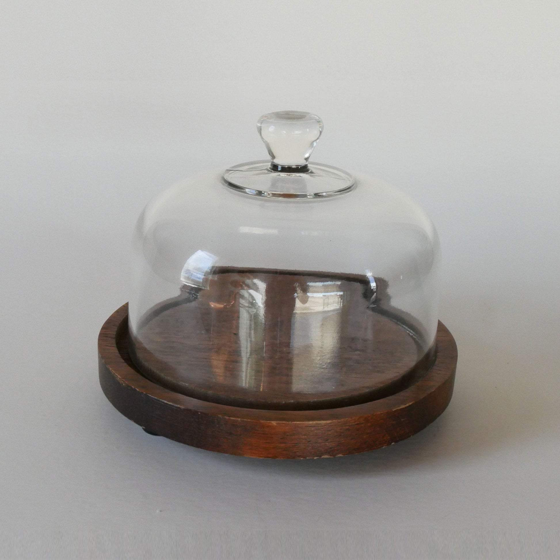 Vintage Wood 6in Cheese Board with Glass Cloche, Small Vintage Cloche, Small Wood Cloche, Wood and Glass Cloche, Vintage Kitchen Decor, Vintage Cottage Kitchen Decor, Vintage COttagecore Kitchen Decor, Vintage Wood Cheeseboard