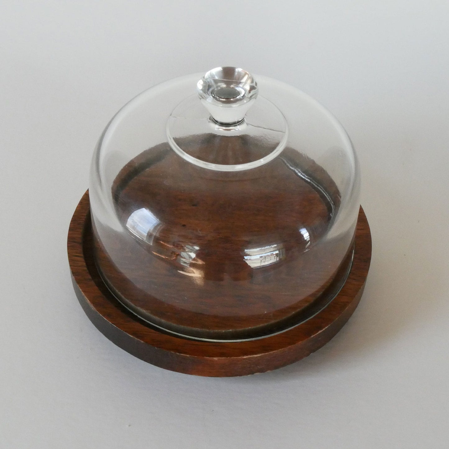 Vintage Wood 6in Cheese Board with Glass Cloche, Small Vintage Cloche, Small Wood Cloche, Wood and Glass Cloche, Vintage Kitchen Decor, Vintage Cottage Kitchen Decor, Vintage COttagecore Kitchen Decor, Vintage Wood Cheeseboard
