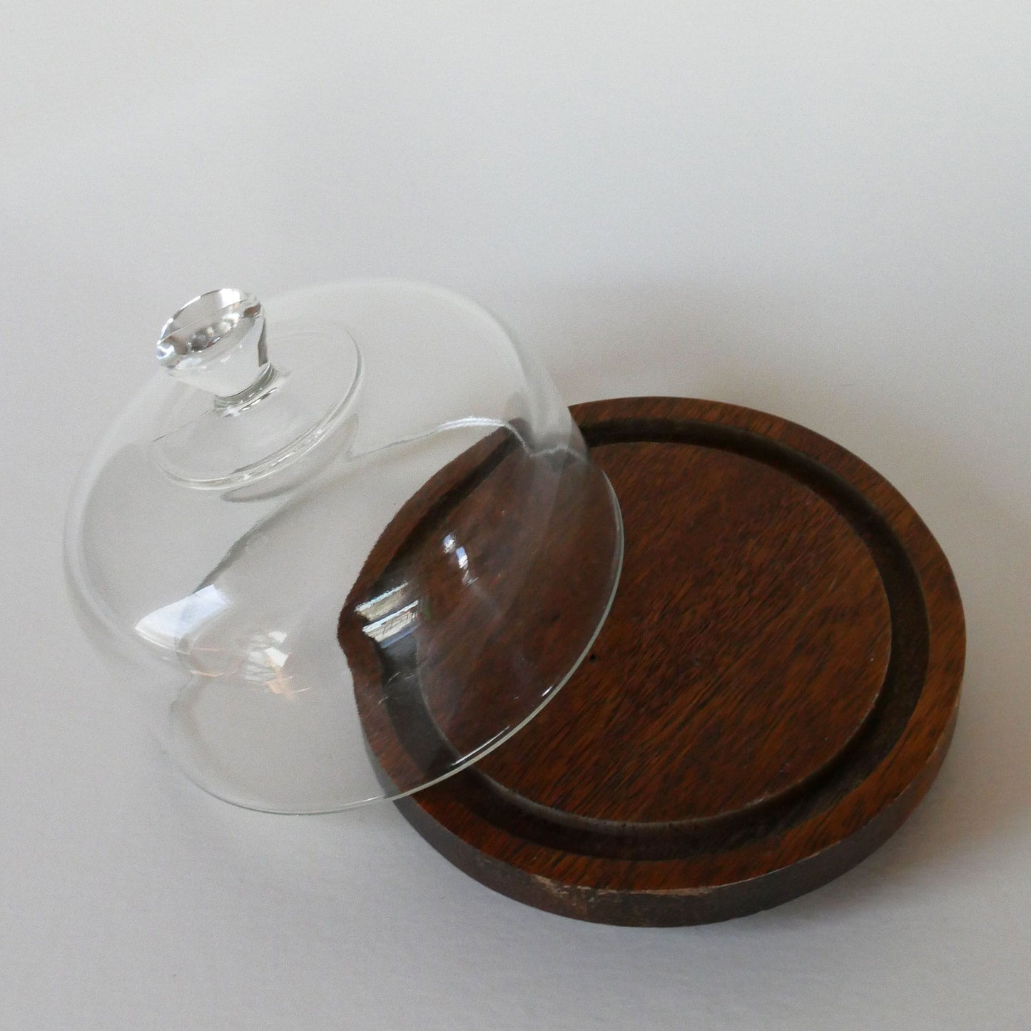 Vintage Wood 6in Cheese Board with Glass Cloche, Small Vintage Cloche, Small Wood Cloche, Wood and Glass Cloche, Vintage Kitchen Decor, Vintage Cottage Kitchen Decor, Vintage COttagecore Kitchen Decor, Vintage Wood Cheeseboard