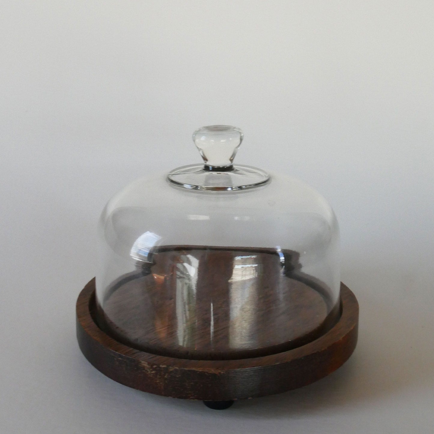 Vintage Wood 6in Cheese Board with Glass Cloche, Small Vintage Cloche, Small Wood Cloche, Wood and Glass Cloche, Vintage Kitchen Decor, Vintage Cottage Kitchen Decor, Vintage COttagecore Kitchen Decor, Vintage Wood Cheeseboard