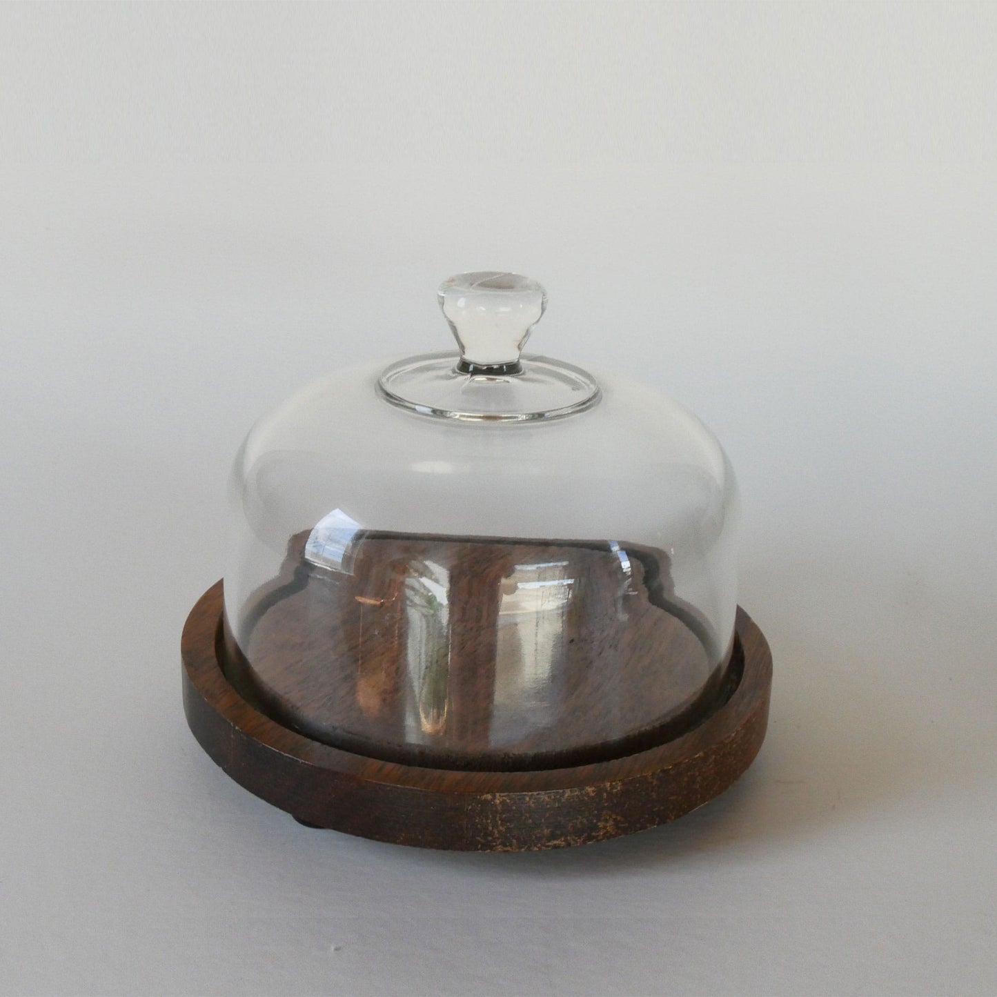 Vintage Wood 6in Cheese Board with Glass Cloche, Small Vintage Cloche, Small Wood Cloche, Wood and Glass Cloche, Vintage Kitchen Decor, Vintage Cottage Kitchen Decor, Vintage COttagecore Kitchen Decor, Vintage Wood Cheeseboard
