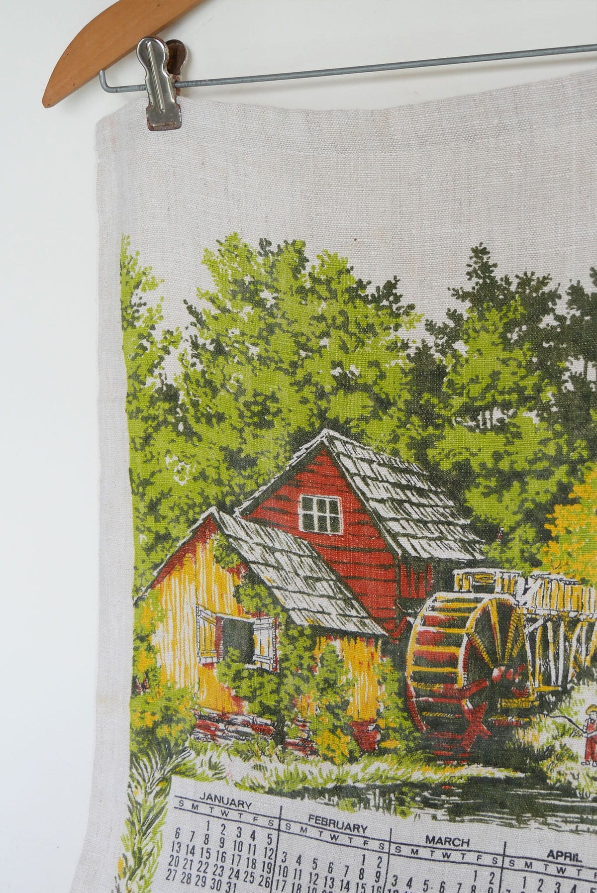 Vintage 1974 Scenic Linen Calendar Tea Towel, Vintage Farmhouse Kitchen, Farmhouse Kitchen Hand Towels, Vintage Calendar, Vintage 1974 Calendar, Vintage 1970s Towel