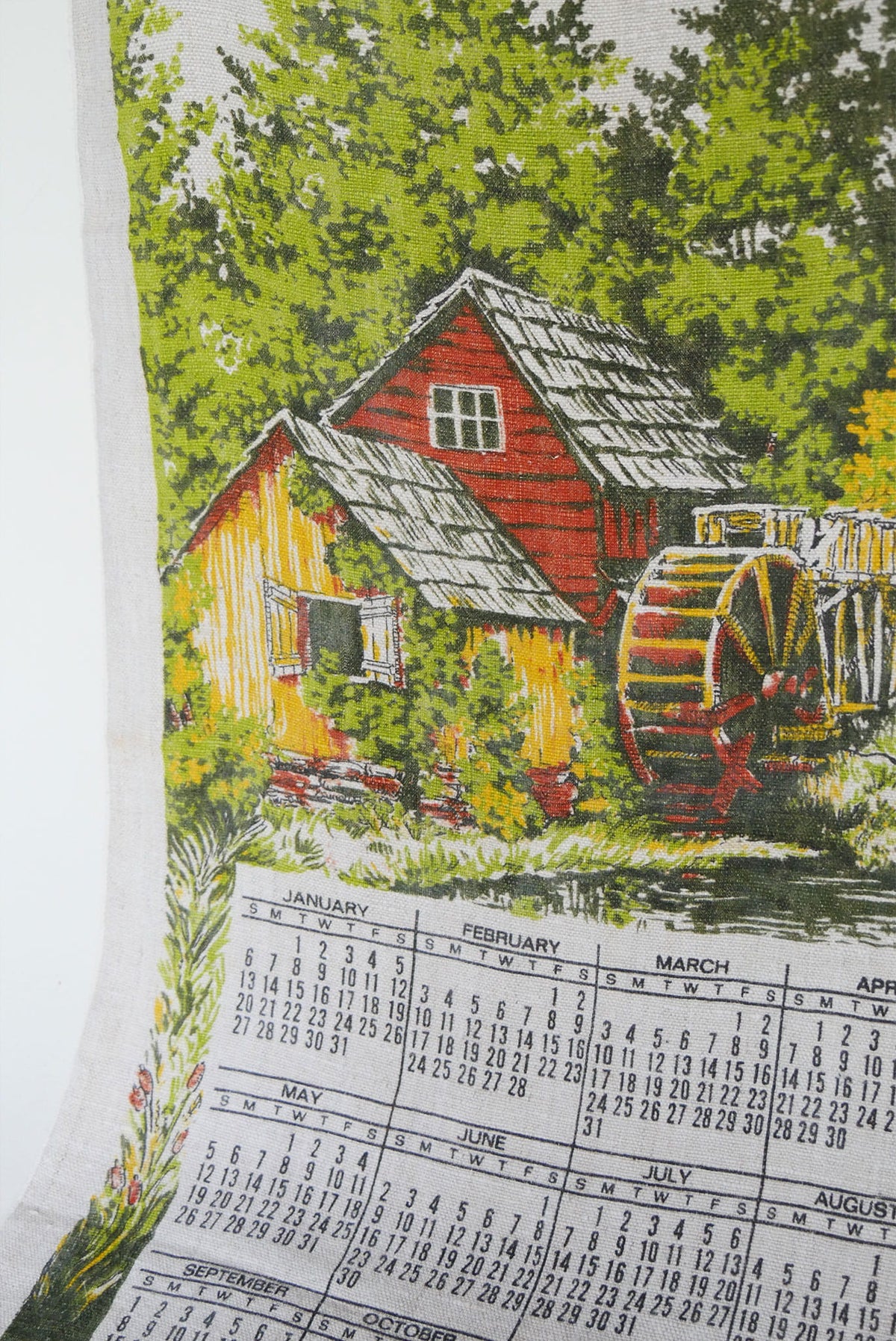 Vintage 1974 Scenic Linen Calendar Tea Towel, Vintage Farmhouse Kitchen, Farmhouse Kitchen Hand Towels, Vintage Calendar, Vintage 1974 Calendar, Vintage 1970s Towel